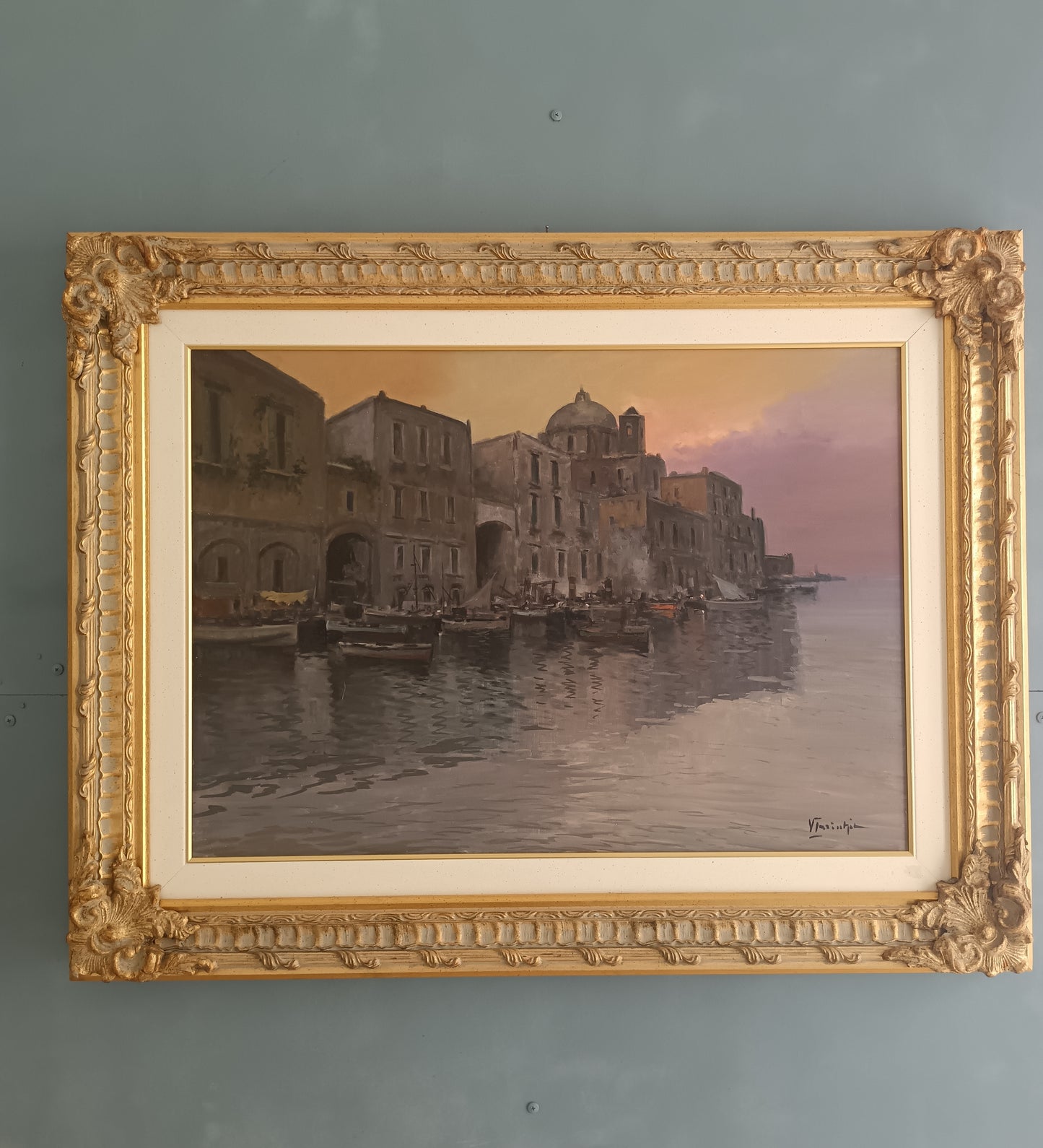 Vincenzo Laricchia 1940-2017 “Darsena di Pozzuoli” Olio su Tela 50x70 Firmato