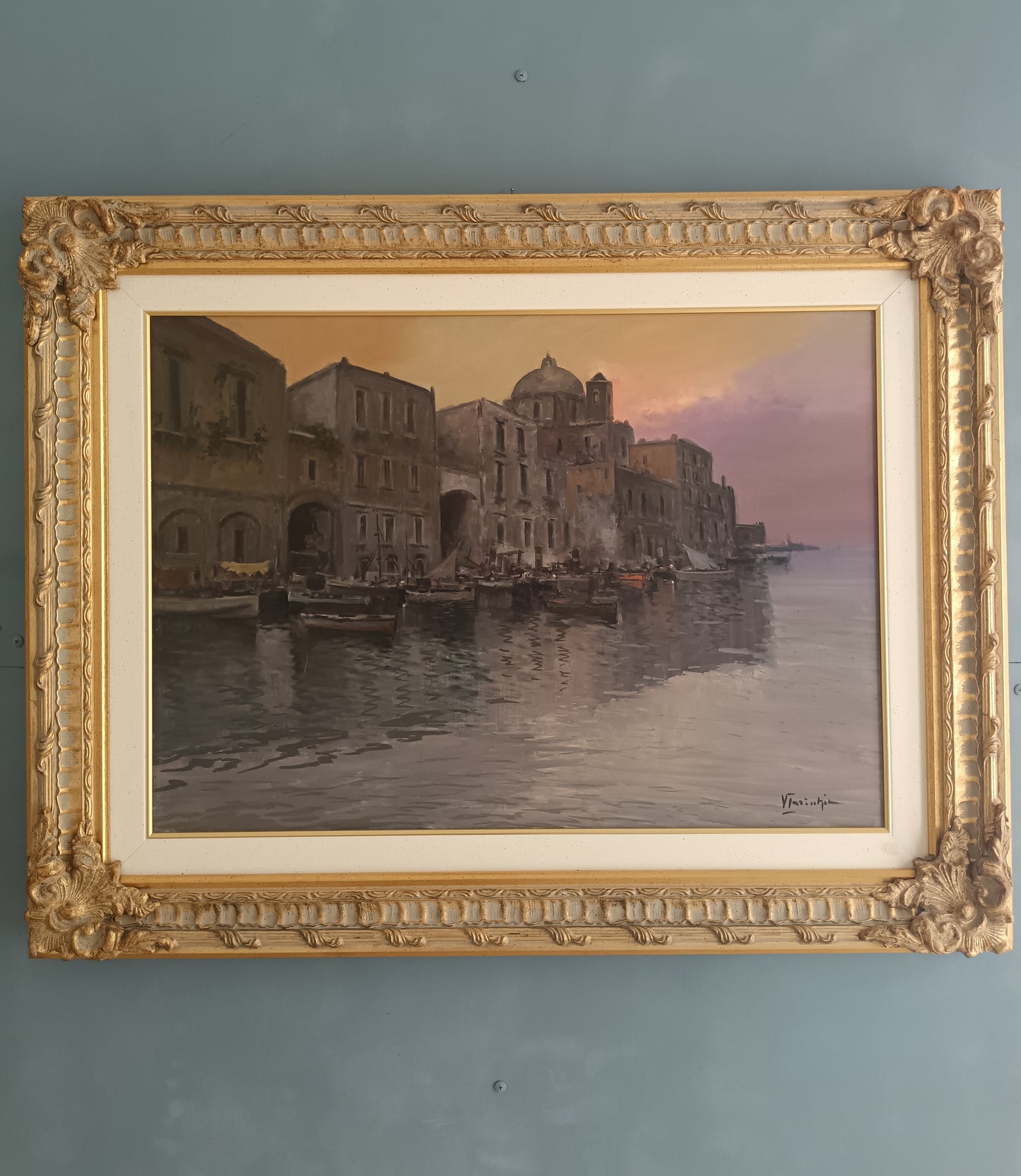 Vincenzo Laricchia 1940-2017 “Darsena di Pozzuoli” Olio su Tela 50x70 Firmato