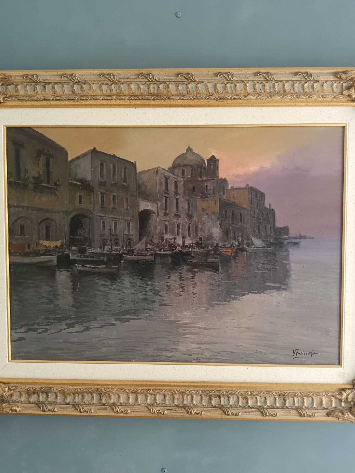 Vincenzo Laricchia 1940-2017 “Darsena di Pozzuoli” Olio su Tela 50x70 Firmato