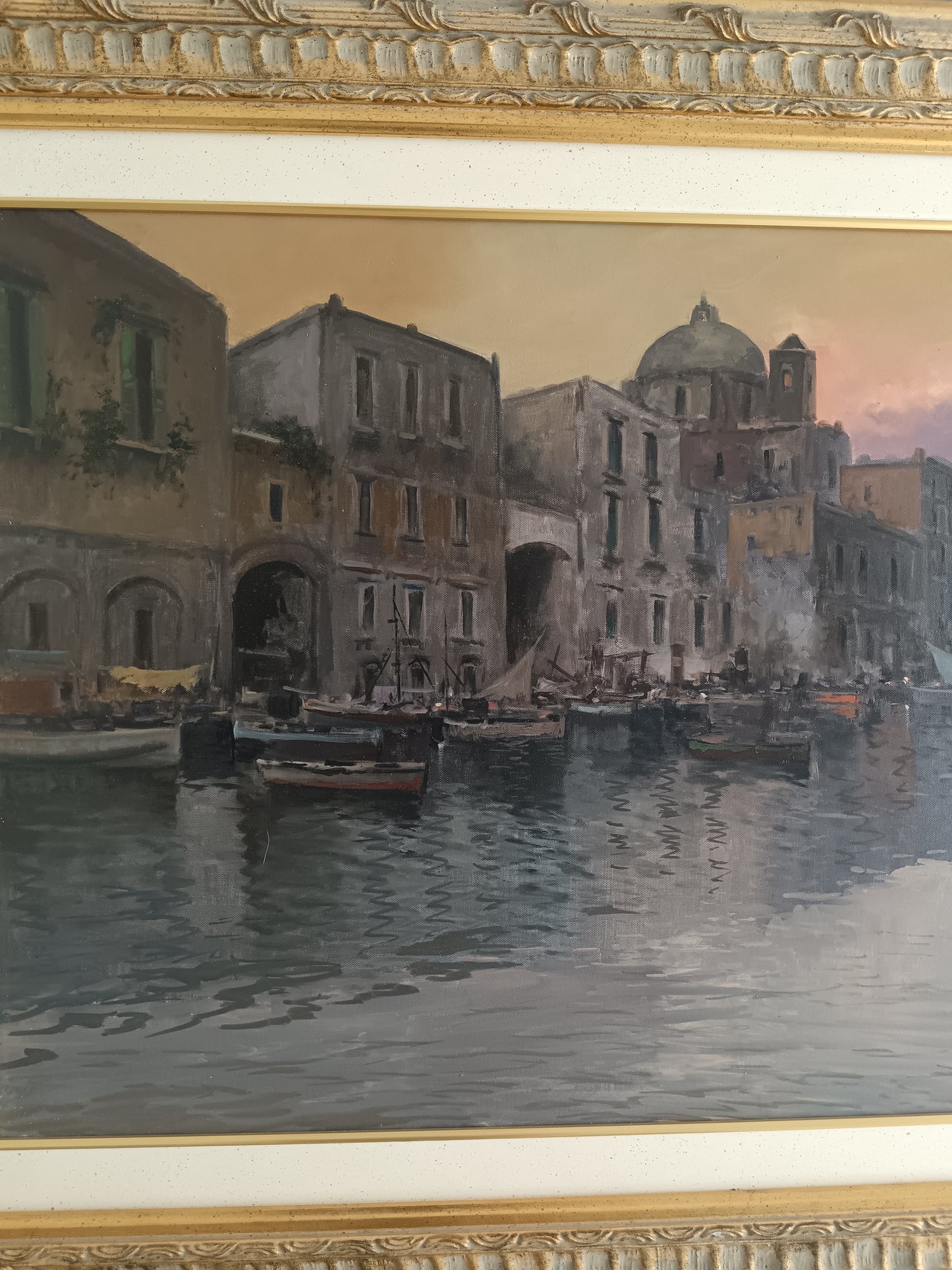 Vincenzo Laricchia 1940-2017 “Darsena di Pozzuoli” Olio su Tela 50x70 Firmato