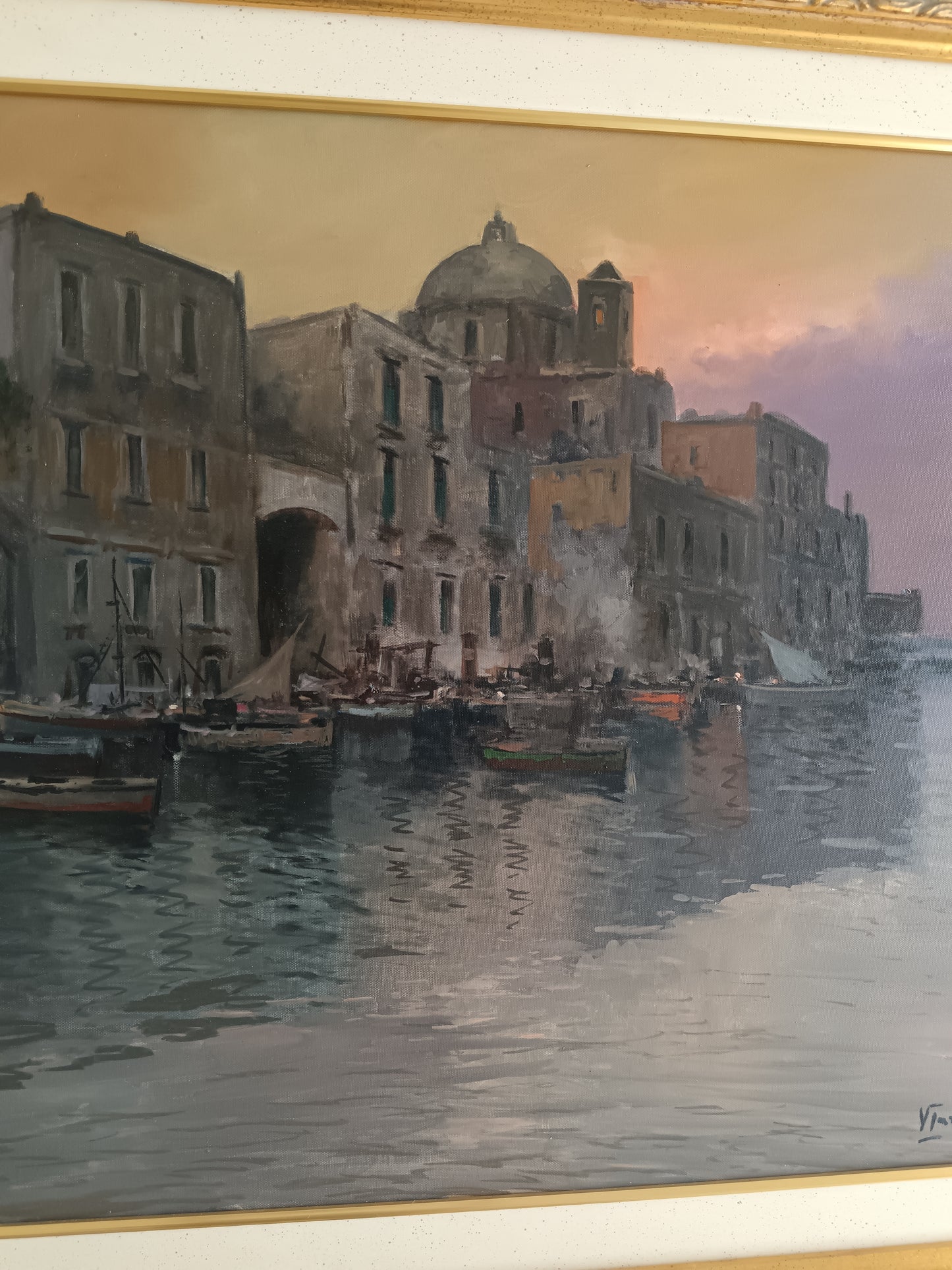 Vincenzo Laricchia 1940-2017 “Darsena di Pozzuoli” Olio su Tela 50x70 Firmato
