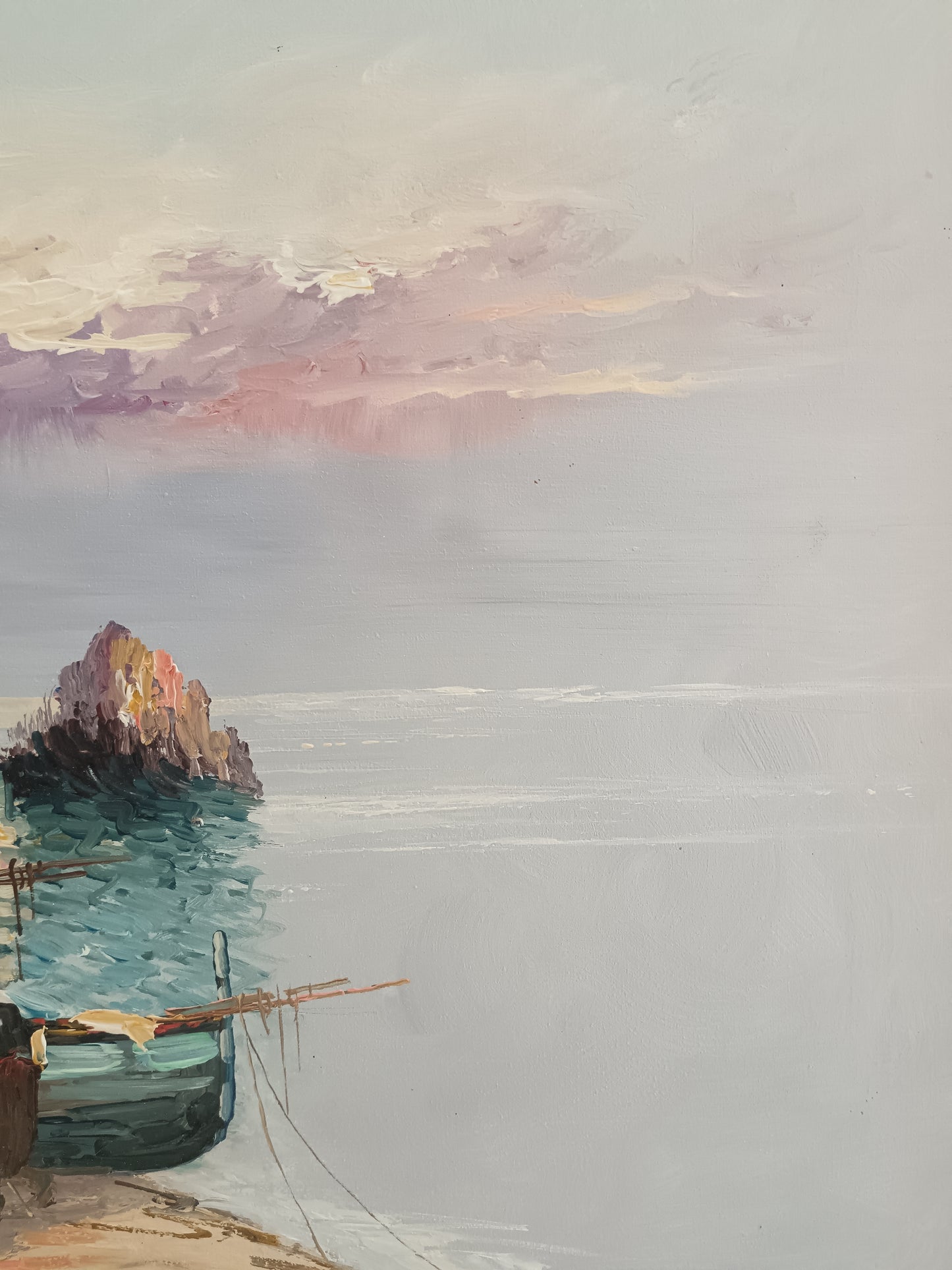 MARIO BARRA – MARINA CON BARCHE E PESCATORI – OLIO SU TELA 70x50