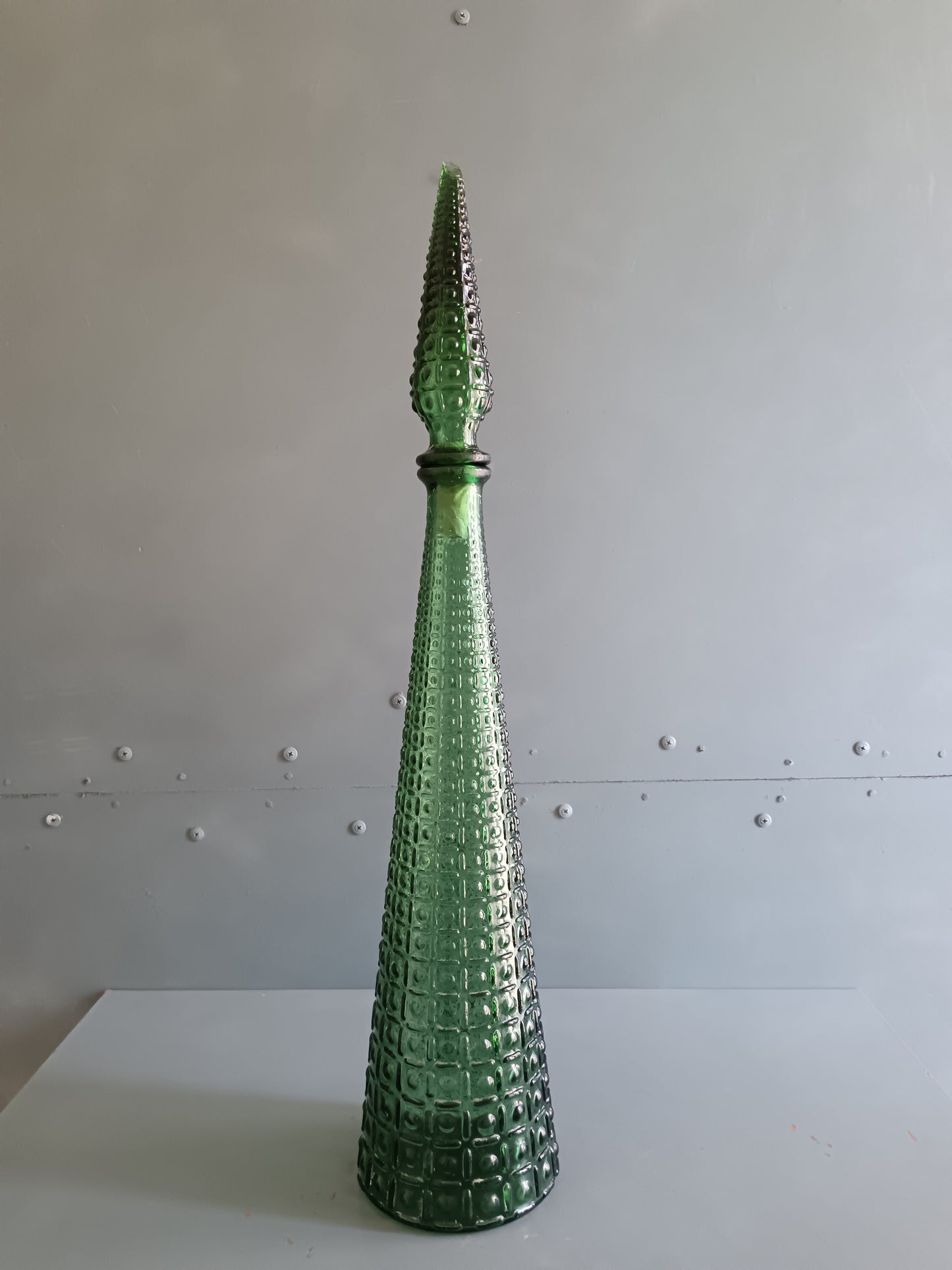 EMPOLI VINTAGE ANNI '60/'70 BOTTIGLIA DEL GENIO 55 CM VETRO VERDE ITALIANO