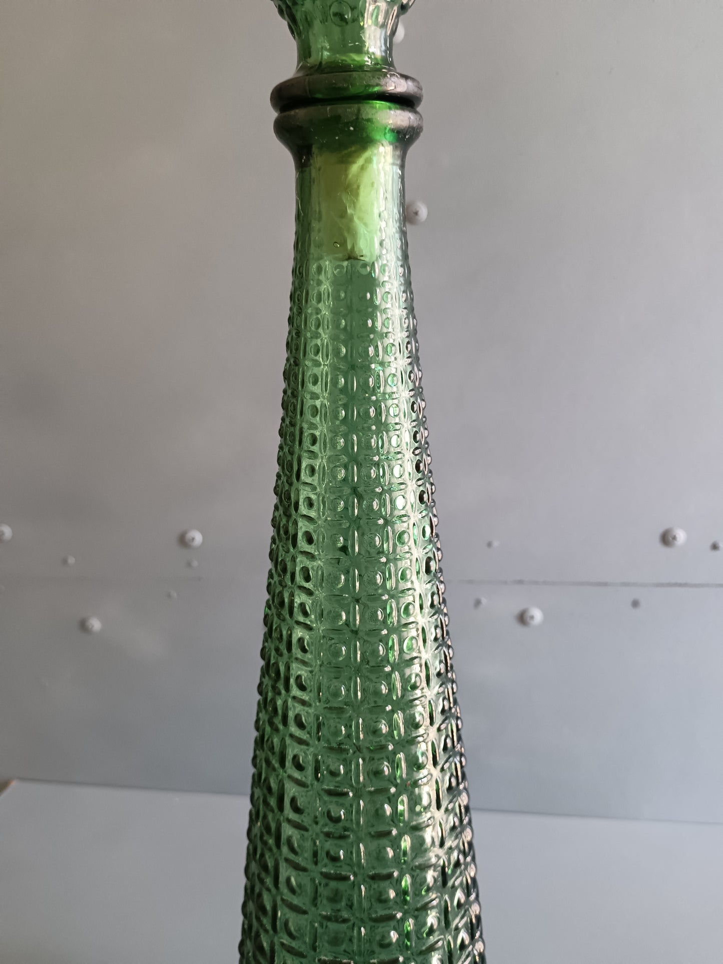 EMPOLI VINTAGE ANNI '60/'70 BOTTIGLIA DEL GENIO 55 CM VETRO VERDE ITALIANO