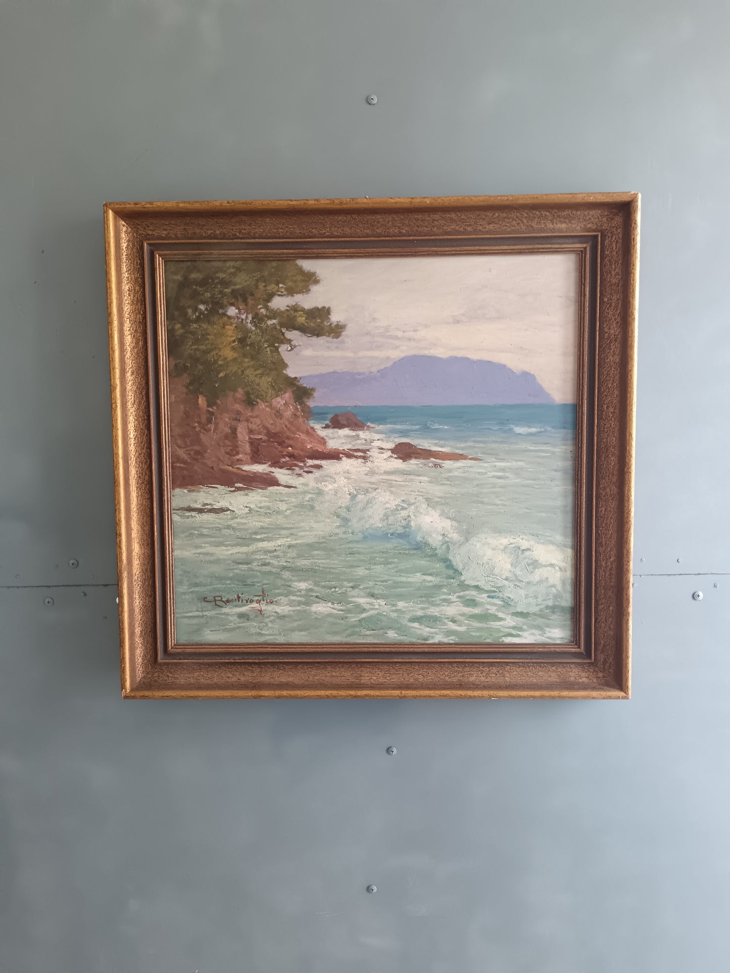 Cesare Bentivoglio 1868-1952 – Marina Ligure – Olio su Tavola – Firmato – Dipinto d'Epoca