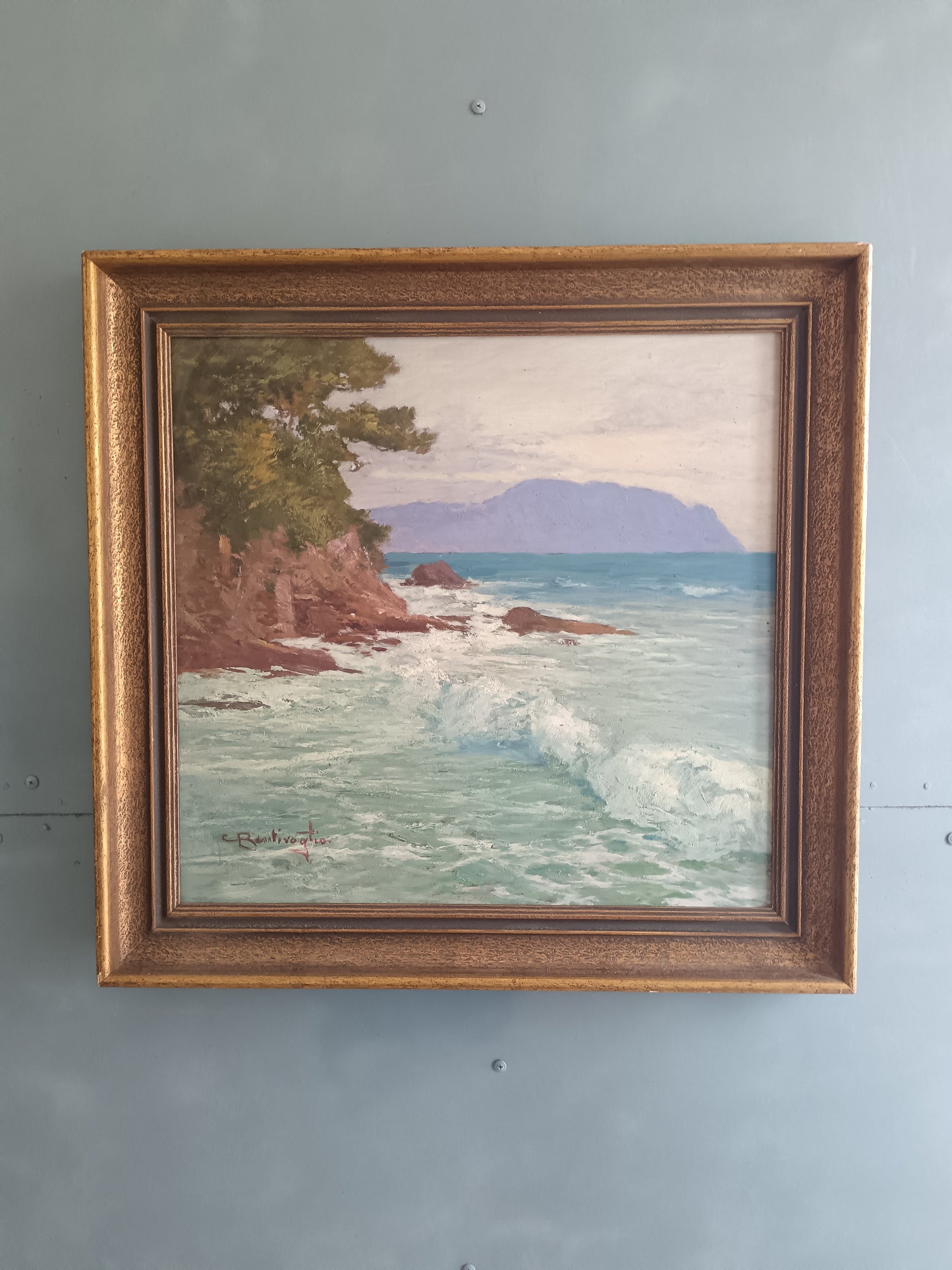 Cesare Bentivoglio 1868-1952 – Marina Ligure – Olio su Tavola – Firmato – Dipinto d'Epoca