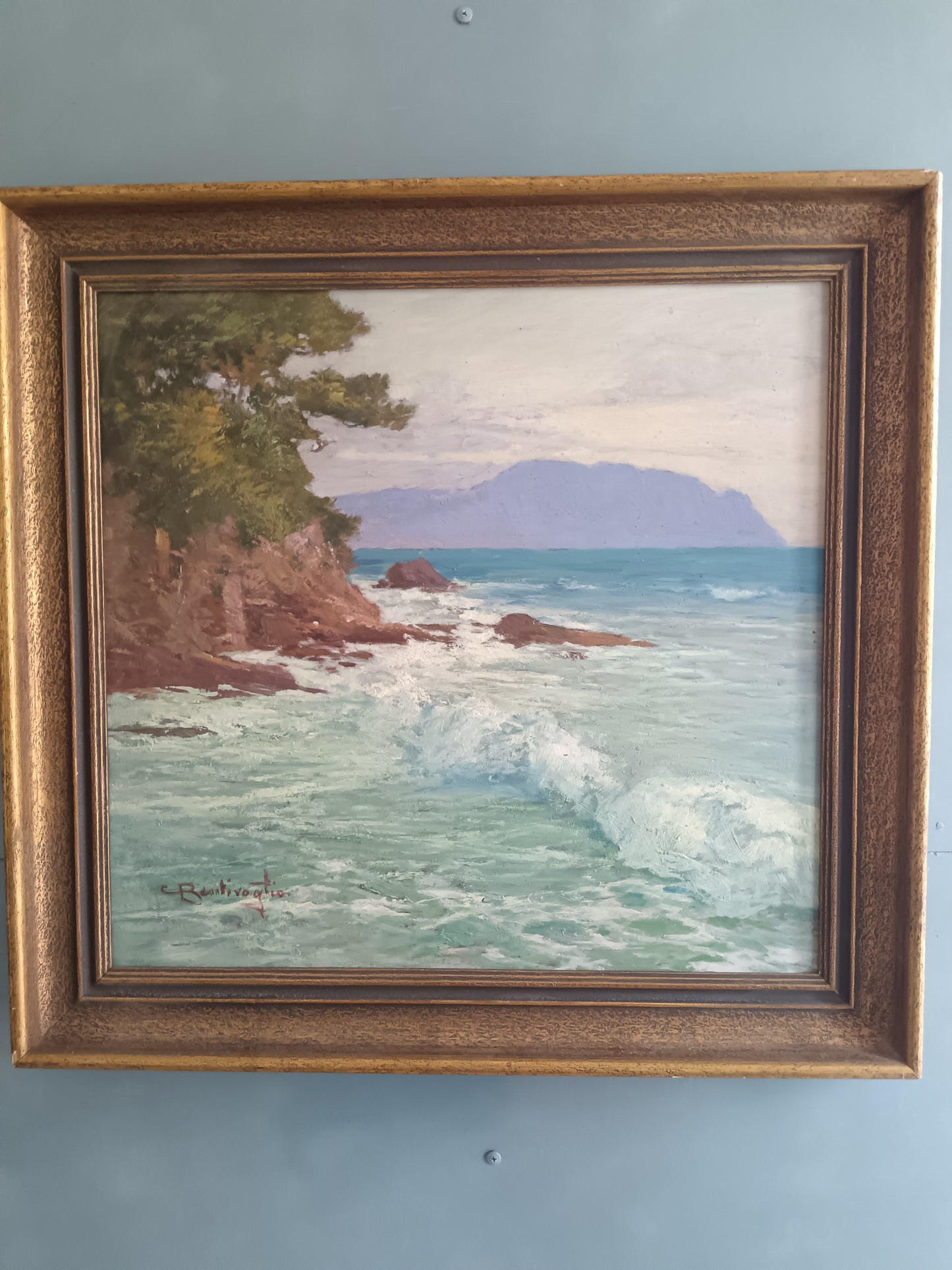 Cesare Bentivoglio 1868-1952 – Marina Ligure – Olio su Tavola – Firmato – Dipinto d'Epoca