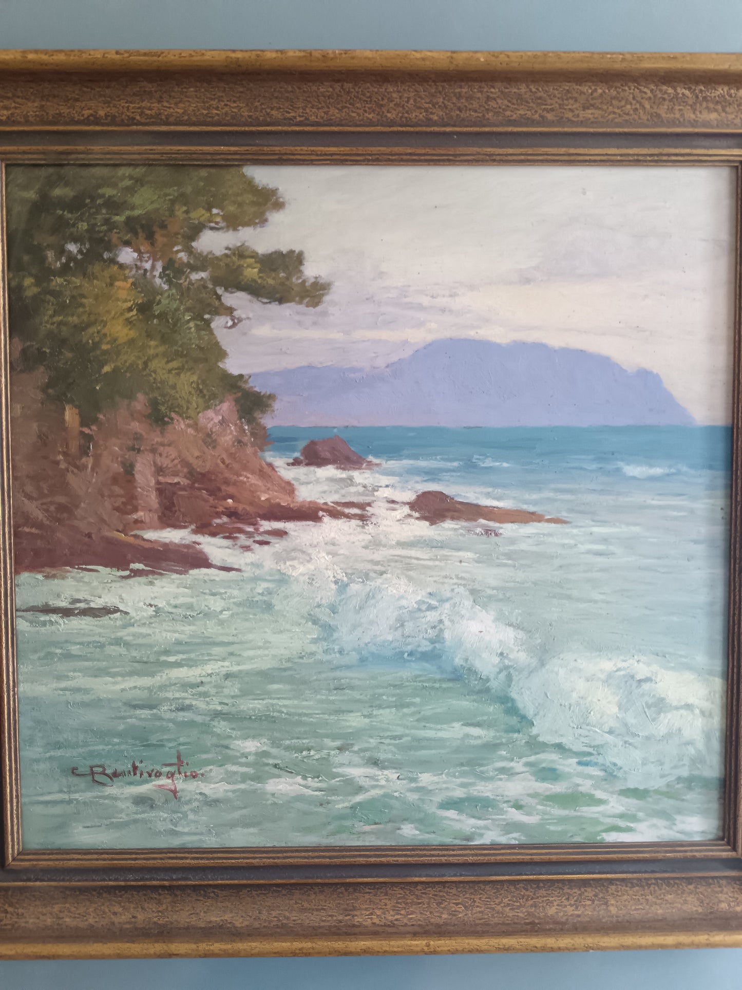 Cesare Bentivoglio 1868-1952 – Marina Ligure – Olio su Tavola – Firmato – Dipinto d'Epoca