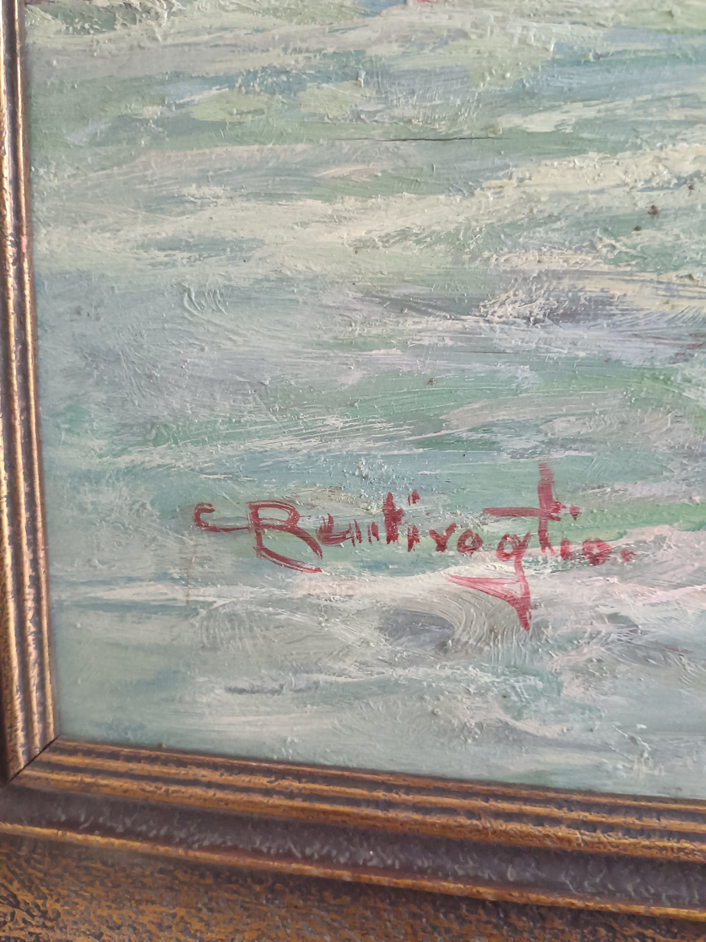 Cesare Bentivoglio 1868-1952 – Marina Ligure – Olio su Tavola – Firmato – Dipinto d'Epoca