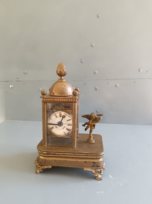 ANTICO OROLOGIO DA TAVOLO “CAPPUCCINA” / DA CARROZZA – PUTTO ALATO – FINE ‘800