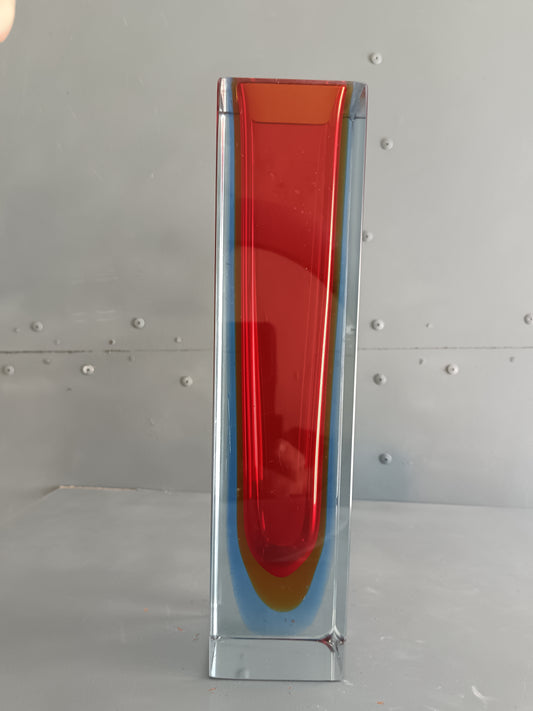 VASO MURANO SOMMERSO ATTR. FLAVIO POLI – MANDRUZZATO – ROSSO AMBRA BLU – 30 CM