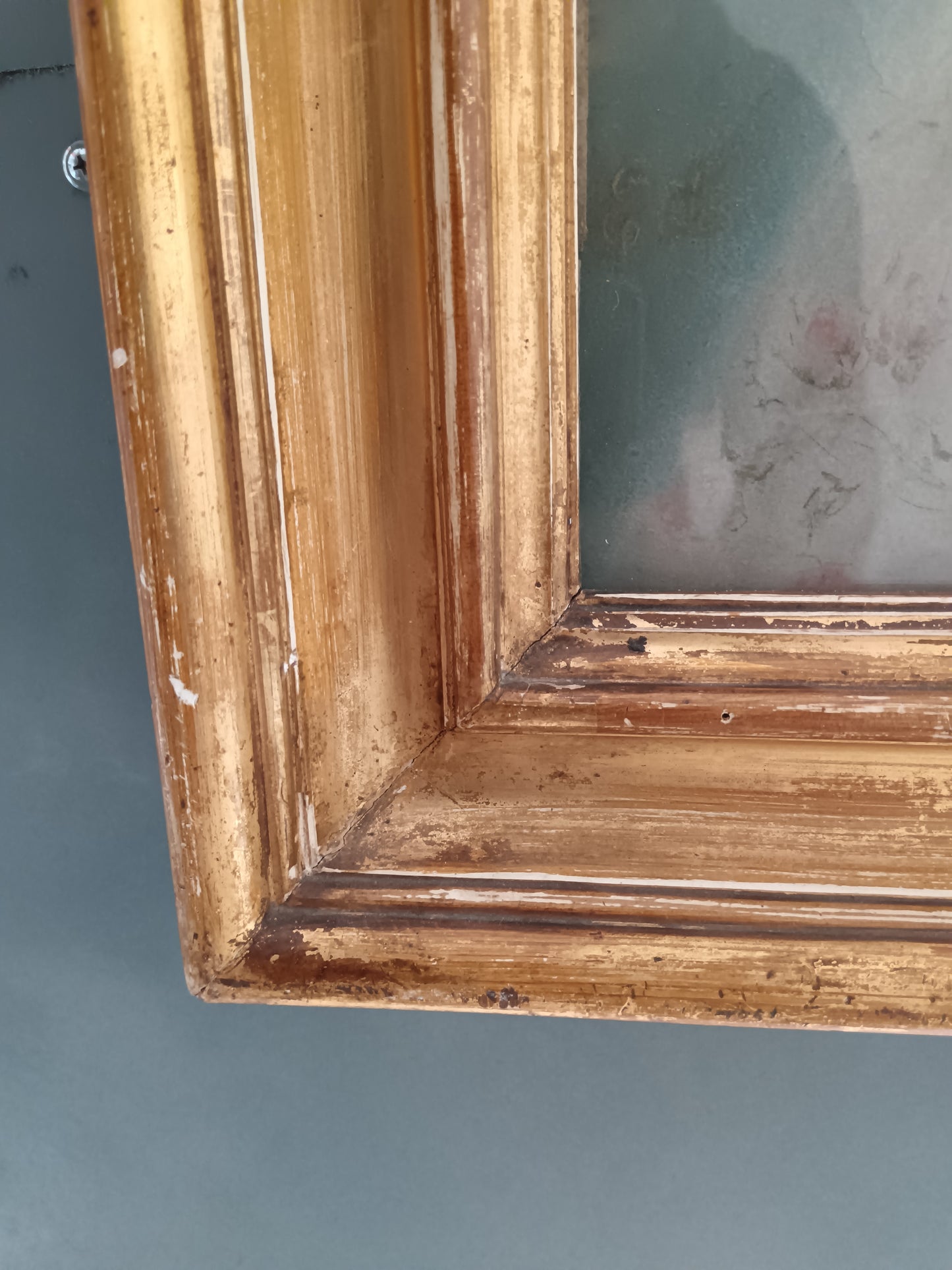 Dipinto Antico Pastello su Tela Fine 800 Ritratto Donna Profilo Cornice Oro