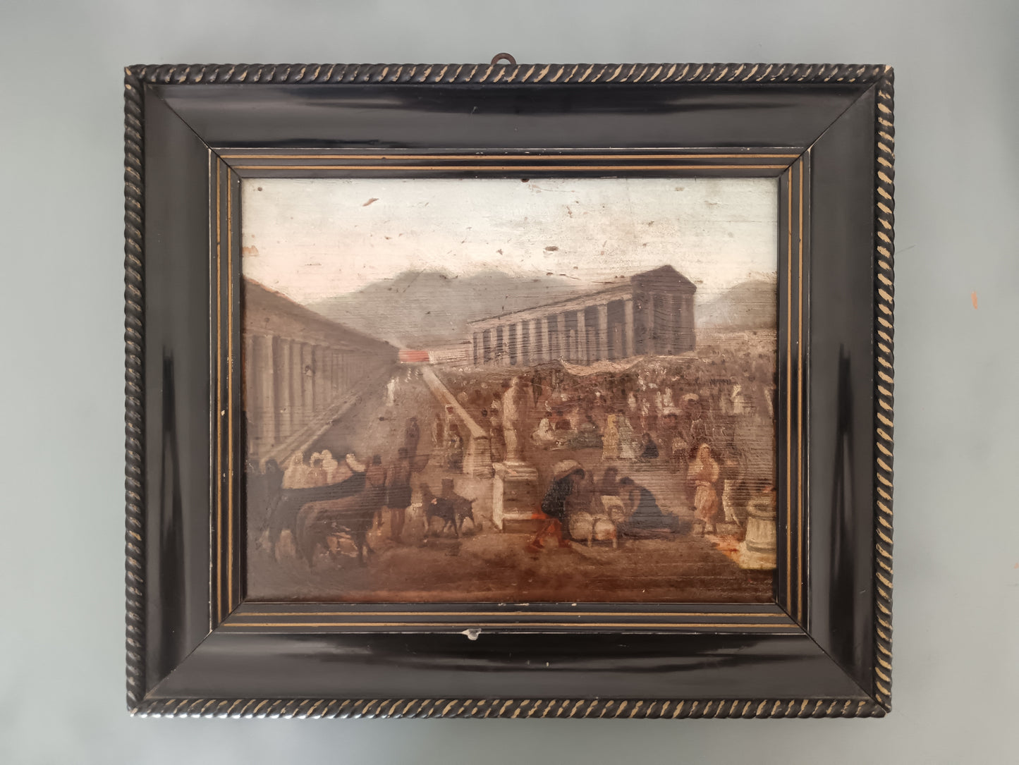 Quadro Antico Ottocento Olio su Tavola Paestum Grand Tour Napoli Caserta 1886