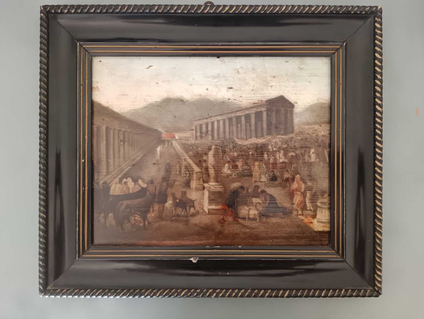 Quadro Antico Ottocento Olio su Tavola Paestum Grand Tour Napoli Caserta 1886