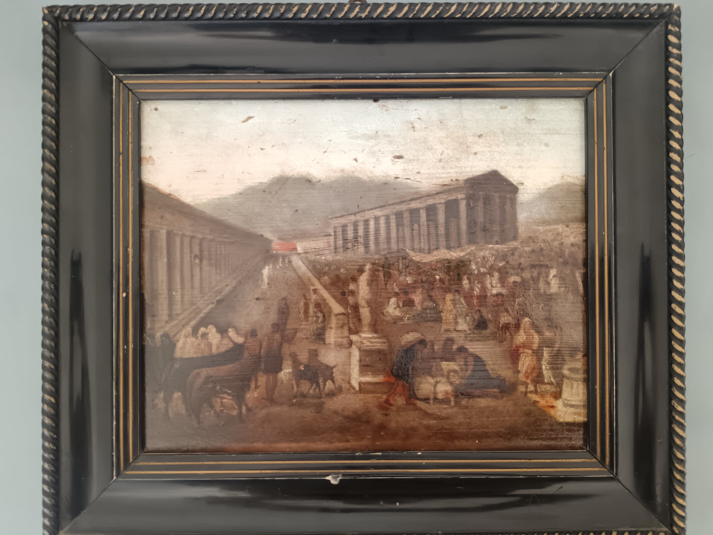 Quadro Antico Ottocento Olio su Tavola Paestum Grand Tour Napoli Caserta 1886