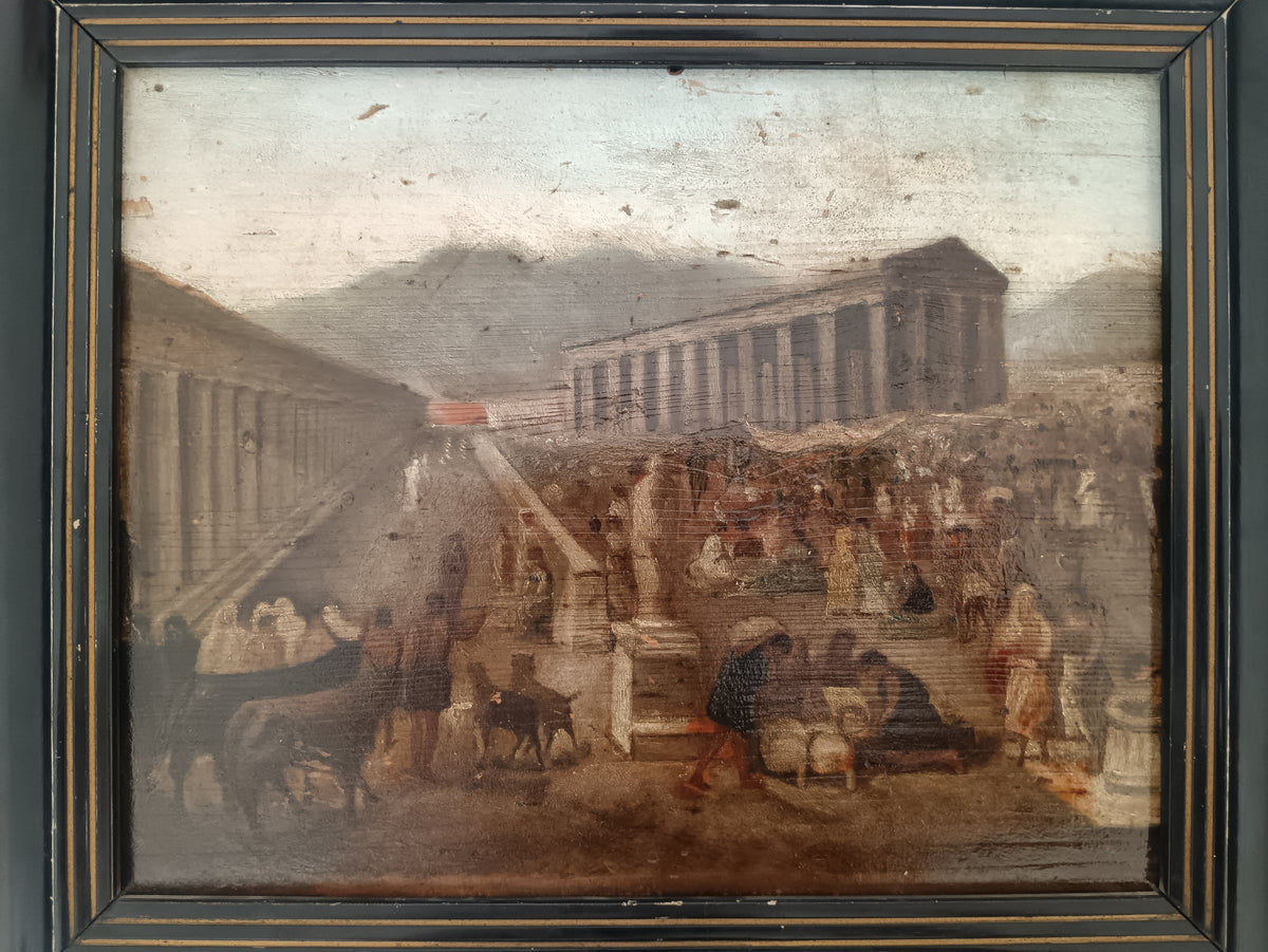 Quadro Antico Ottocento Olio su Tavola Paestum Grand Tour Napoli Caserta 1886