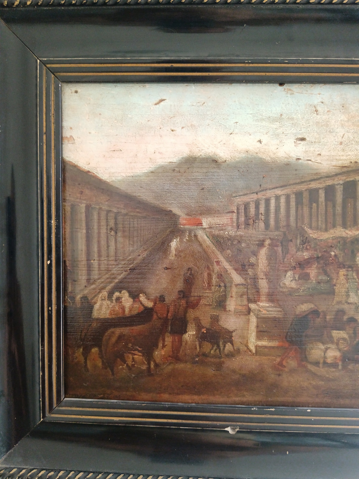 Quadro Antico Ottocento Olio su Tavola Paestum Grand Tour Napoli Caserta 1886