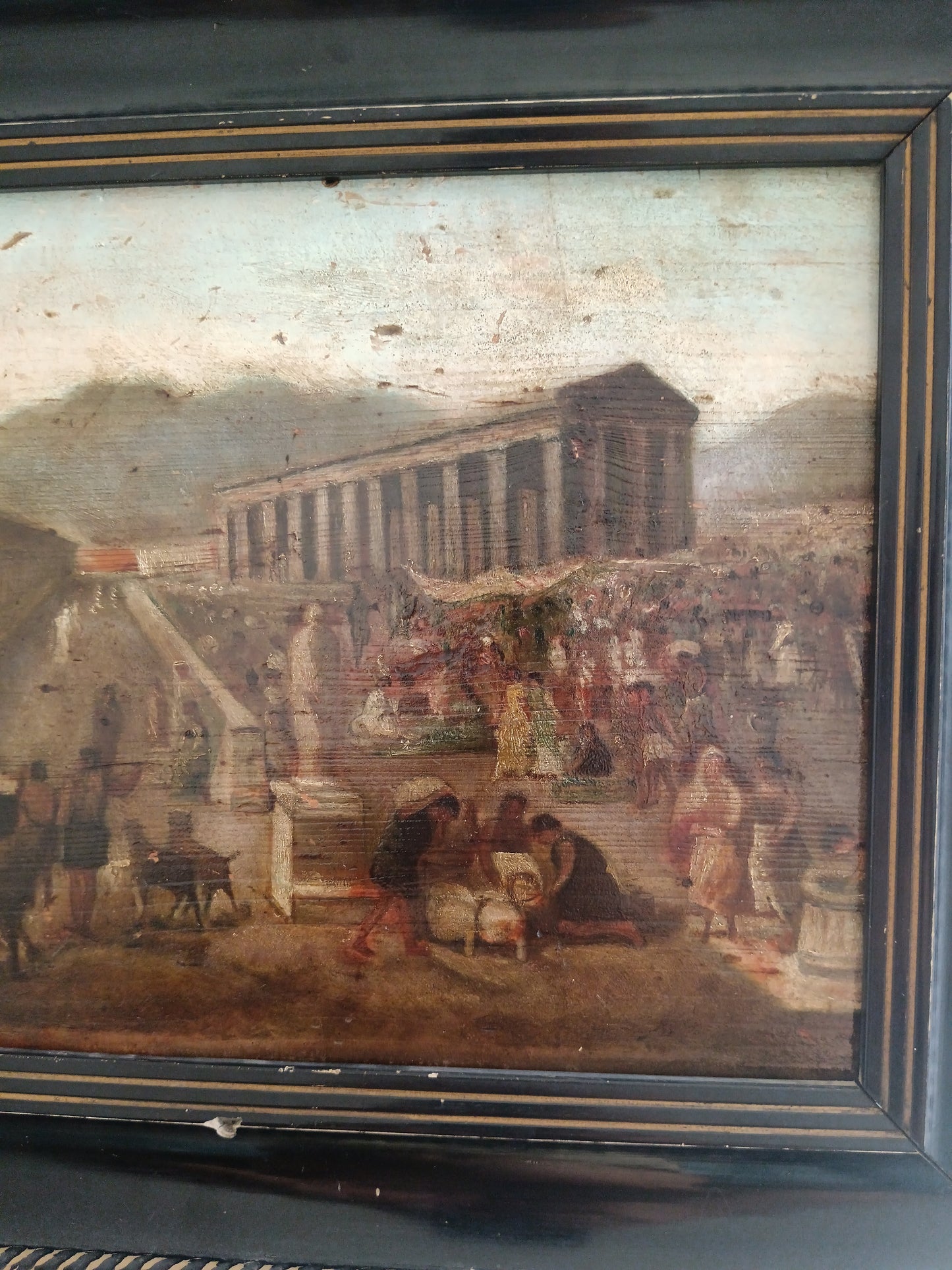 Quadro Antico Ottocento Olio su Tavola Paestum Grand Tour Napoli Caserta 1886
