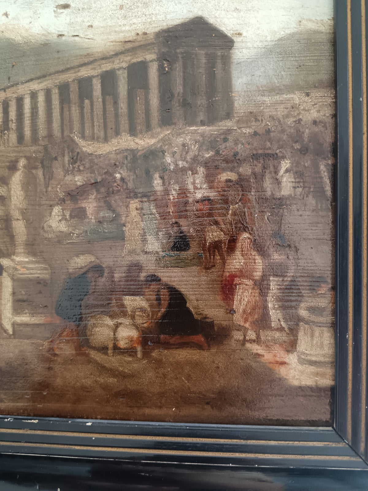 Quadro Antico Ottocento Olio su Tavola Paestum Grand Tour Napoli Caserta 1886