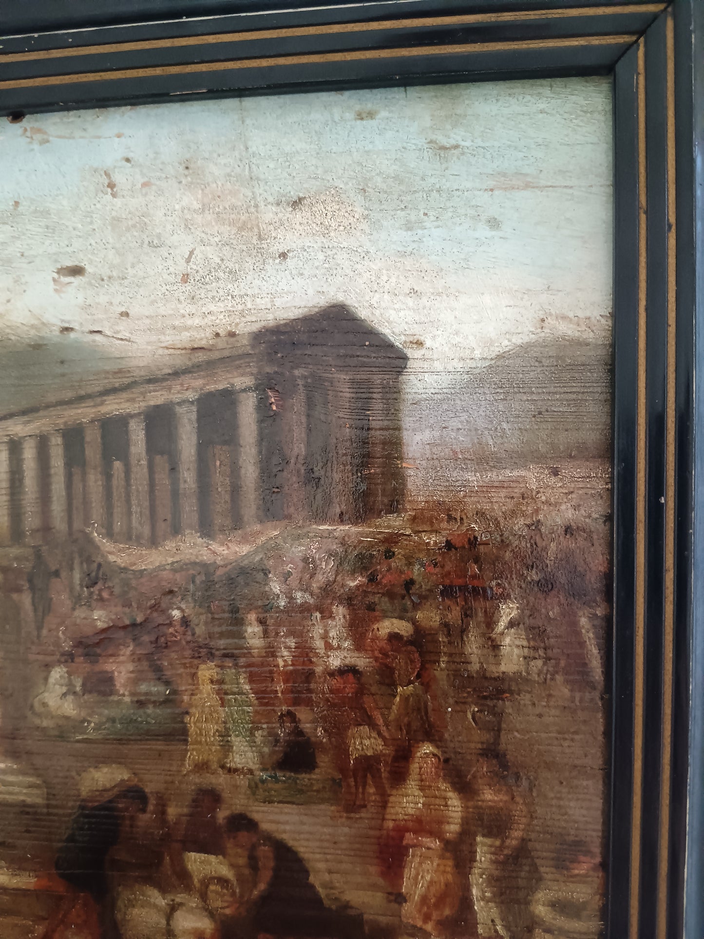 Quadro Antico Ottocento Olio su Tavola Paestum Grand Tour Napoli Caserta 1886