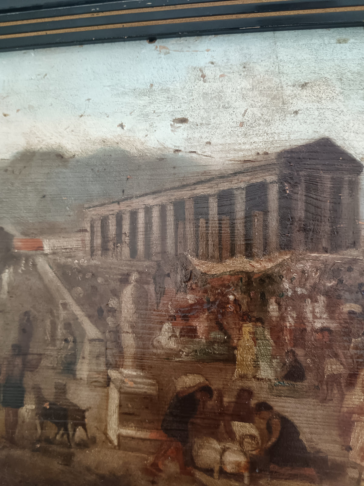 Quadro Antico Ottocento Olio su Tavola Paestum Grand Tour Napoli Caserta 1886