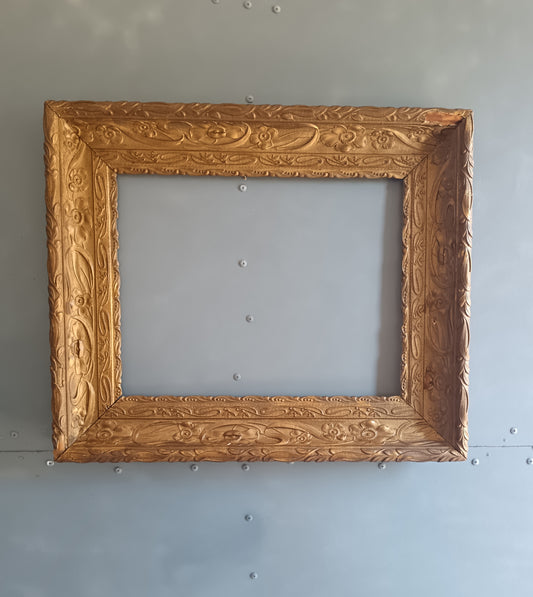Antica Cornice in Pastiglia Dorata Liberty Art Nouveau Legno Decorata