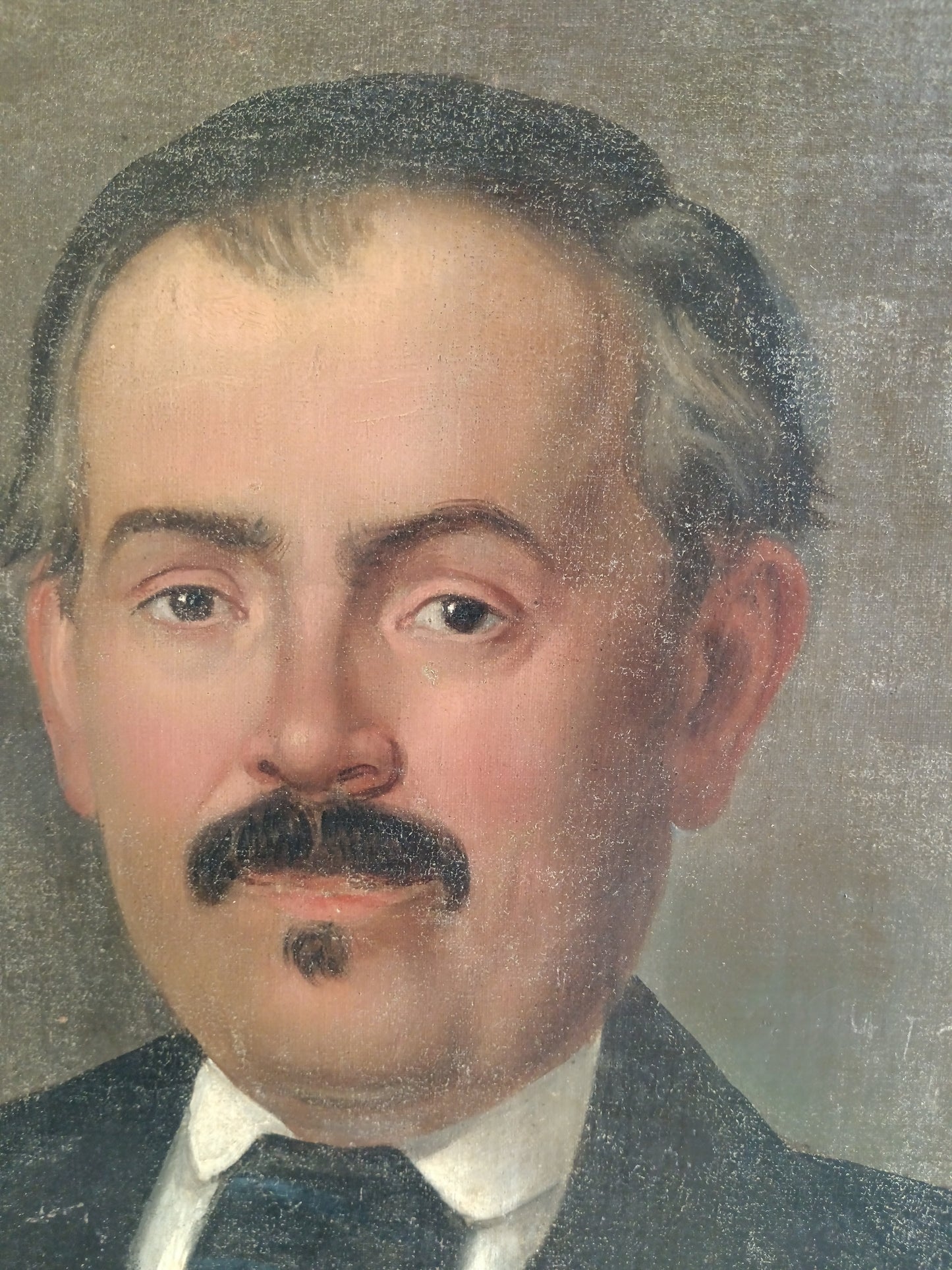 Antico Dipinto Olio su Tela Ritratto d'Uomo con Sigaro Fine Ottocento 65x78 cm