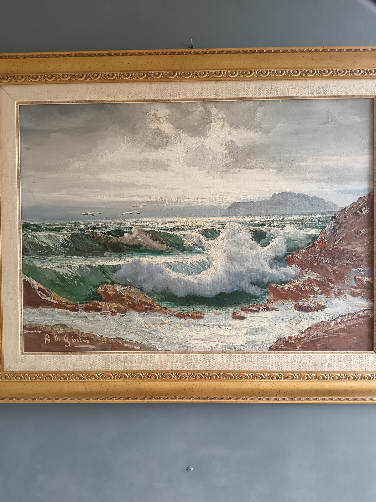 Dipinto Bruno Di Giulio Mareggiata Olio Su Tela 70x50 Autentica Sul Retro