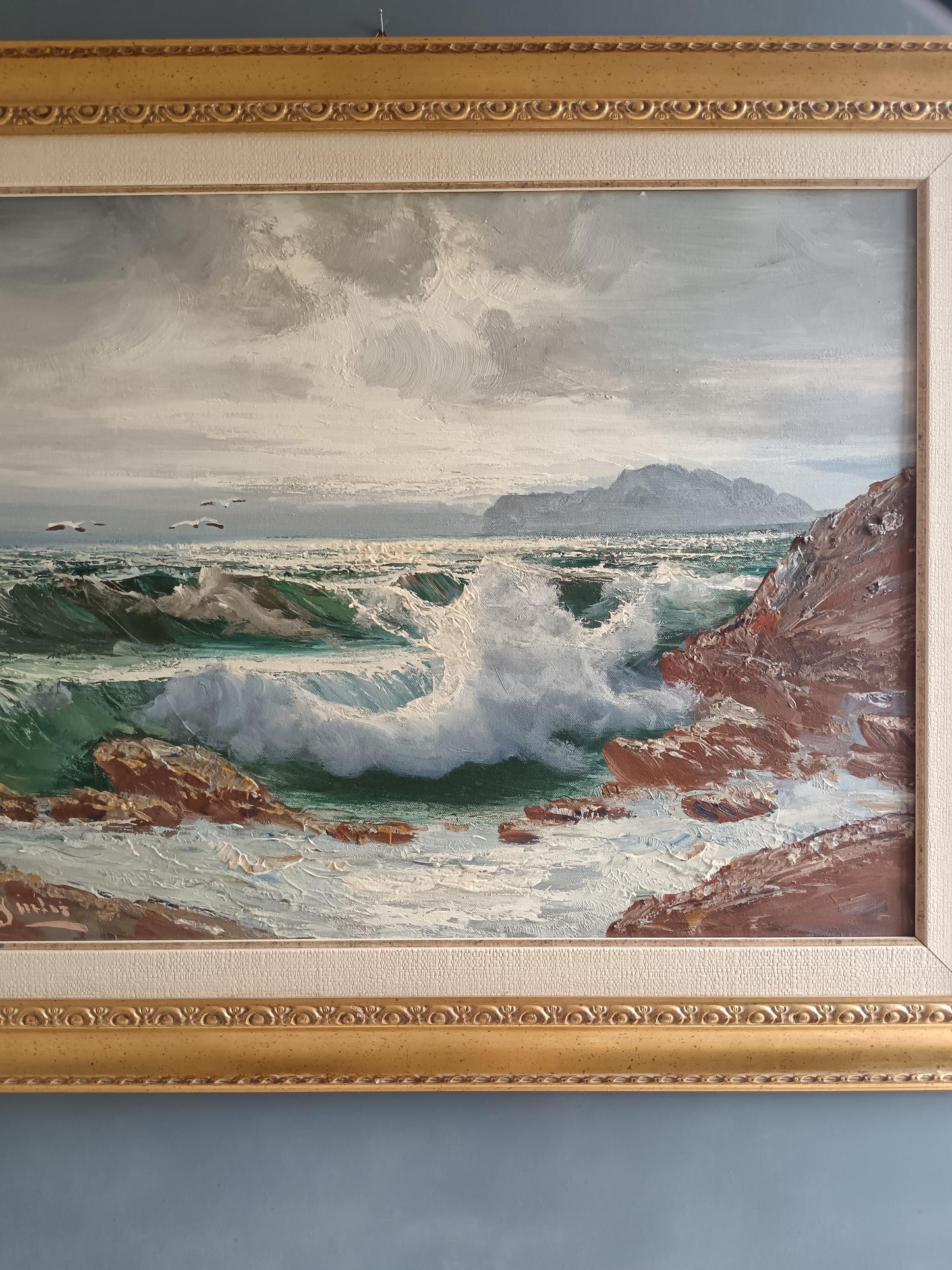 Dipinto Bruno Di Giulio Mareggiata Olio Su Tela 70x50 Autentica Sul Retro