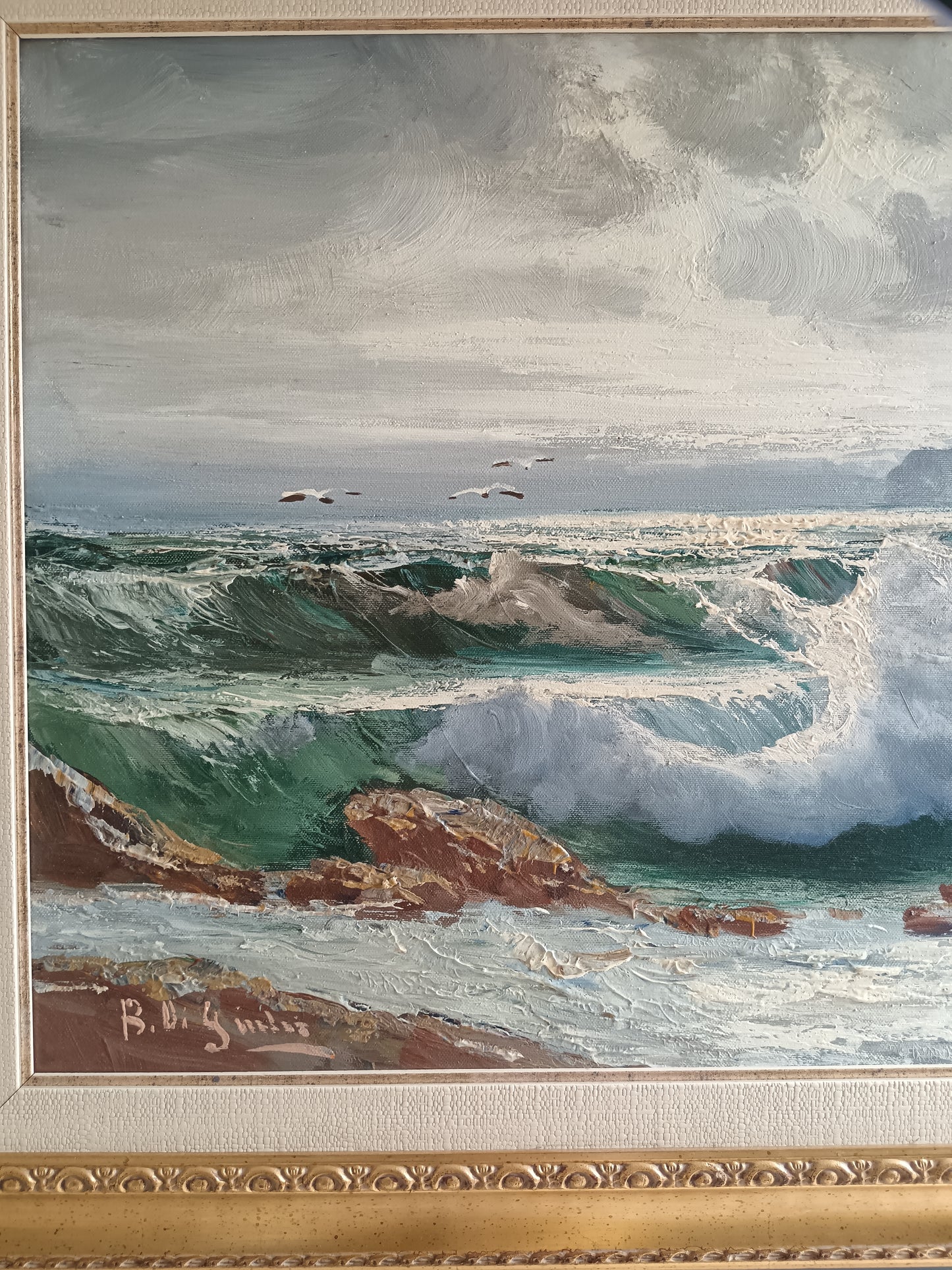 Dipinto Bruno Di Giulio Mareggiata Olio Su Tela 70x50 Autentica Sul Retro