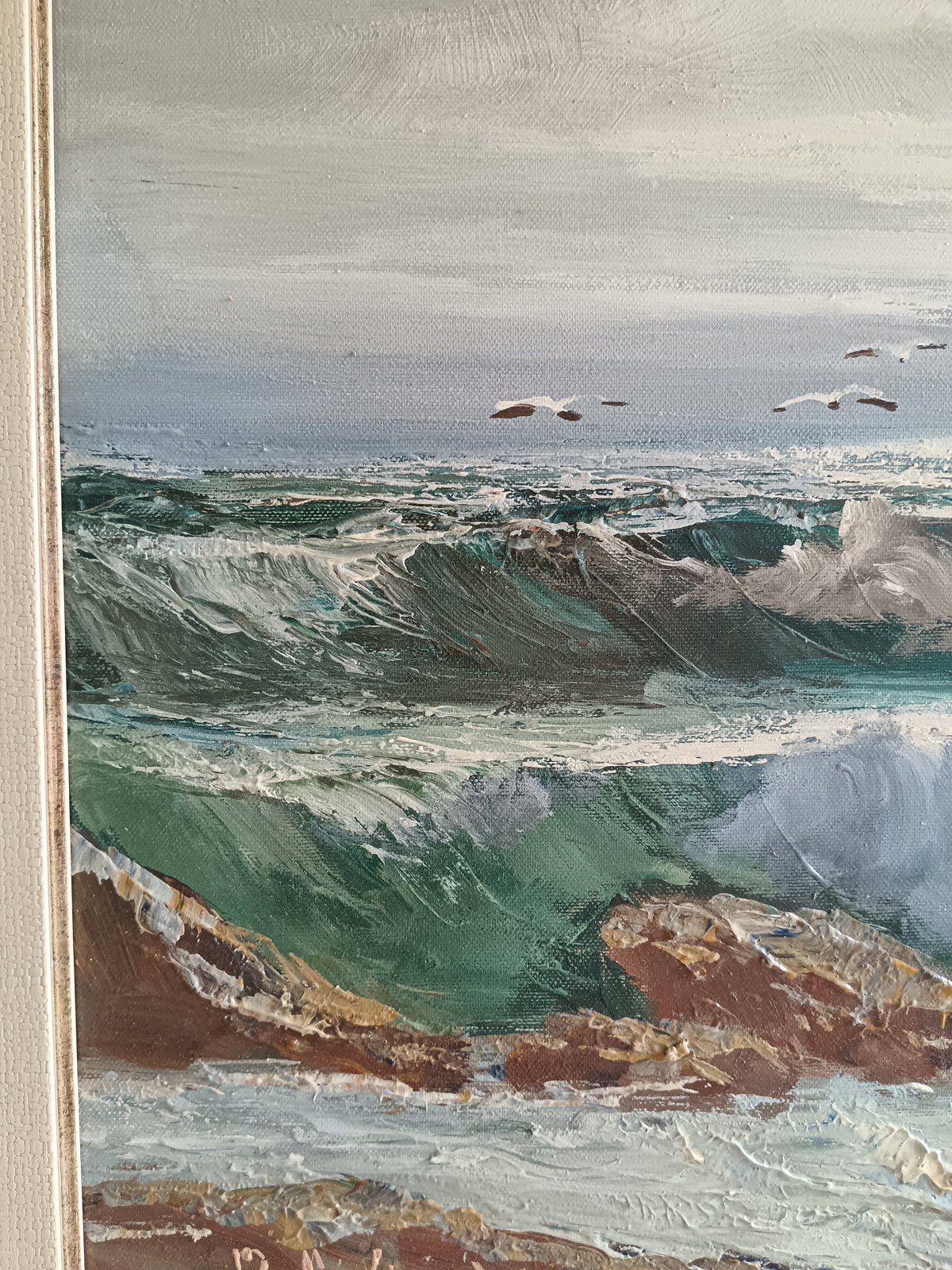 Dipinto Bruno Di Giulio Mareggiata Olio Su Tela 70x50 Autentica Sul Retro