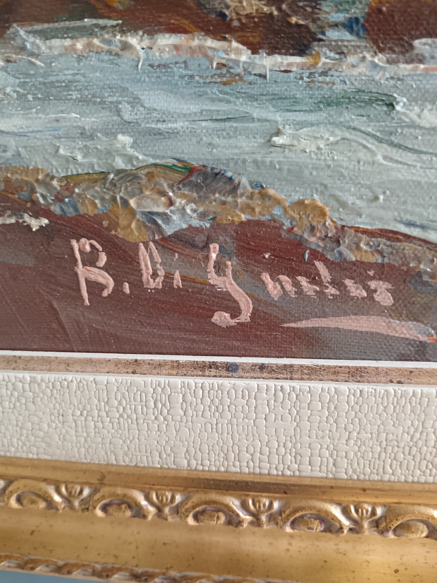 Dipinto Bruno Di Giulio Mareggiata Olio Su Tela 70x50 Autentica Sul Retro