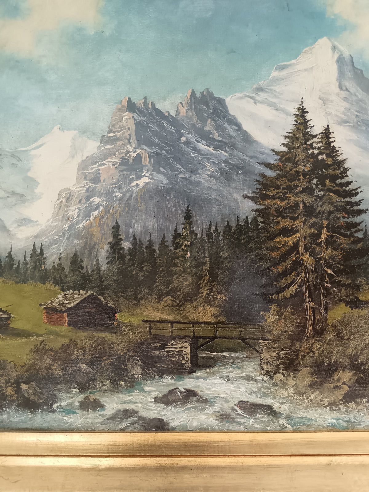 H. Herzer – Veduta della Lütschine, Eiger Nordwand e Fiescherhörner – Olio su tela
