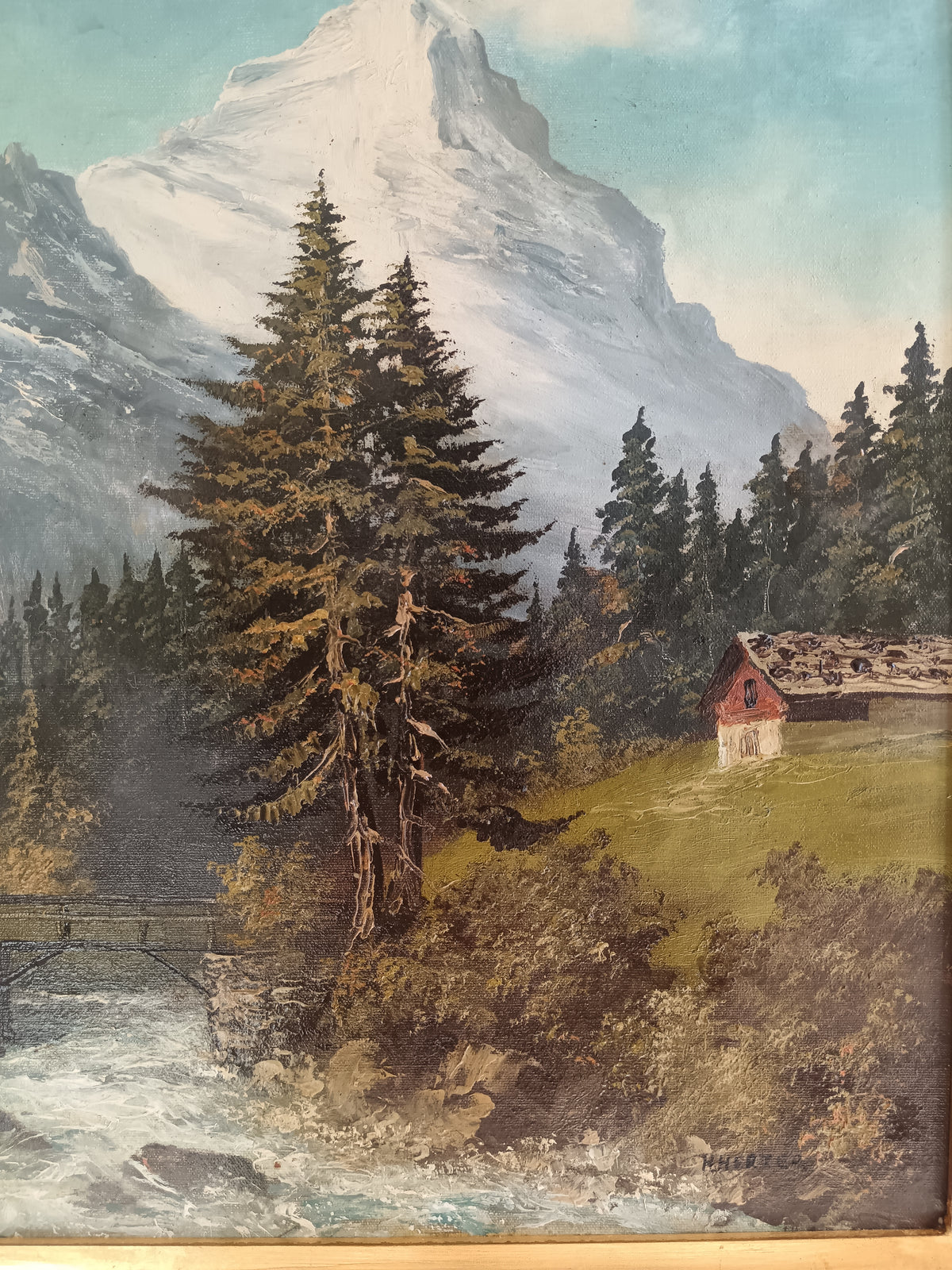 H. Herzer – Veduta della Lütschine, Eiger Nordwand e Fiescherhörner – Olio su tela