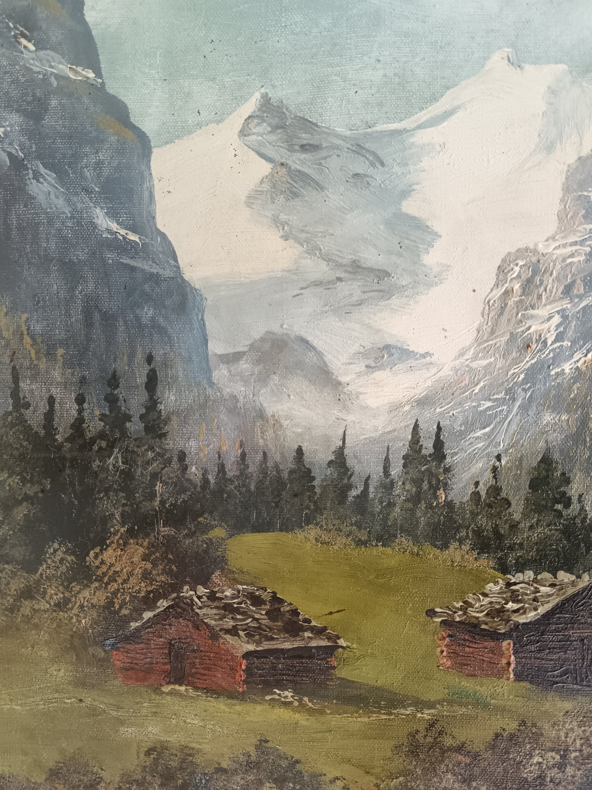 H. Herzer – Veduta della Lütschine, Eiger Nordwand e Fiescherhörner – Olio su tela
