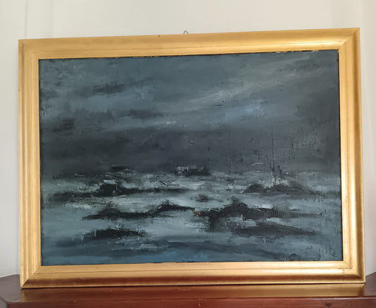 Sergio Gaggetta ( Venezia 1927) olio su tela titolo nevicata