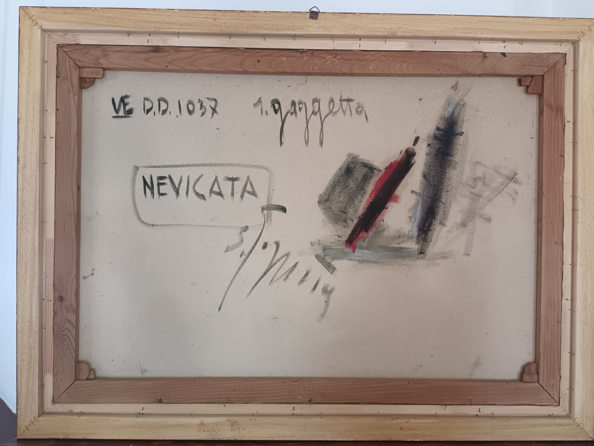 Sergio Gaggetta ( Venezia 1927) olio su tela titolo nevicata