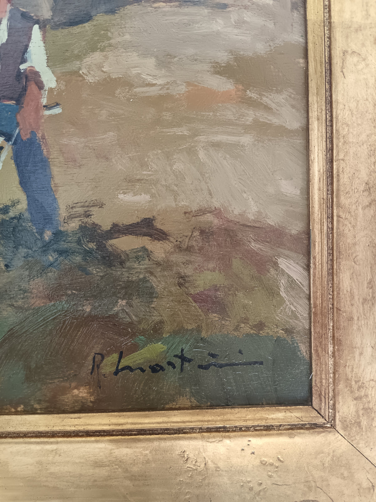 RENZO MARTINI 1937-2005 Contadini con Buoi Olio su Tavola Firmato 60x33 cm