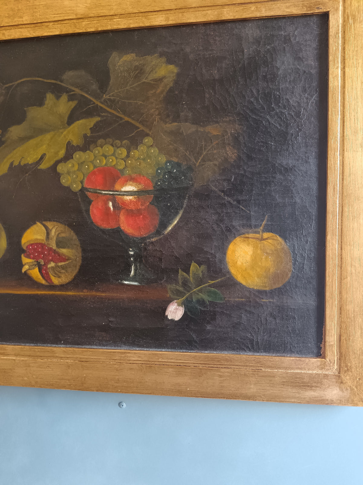 NATURA MORTA CON FRUTTA OLIO SU TELA MONOGRAMMATO MT VINTAGE QUADRO D'EPOCA