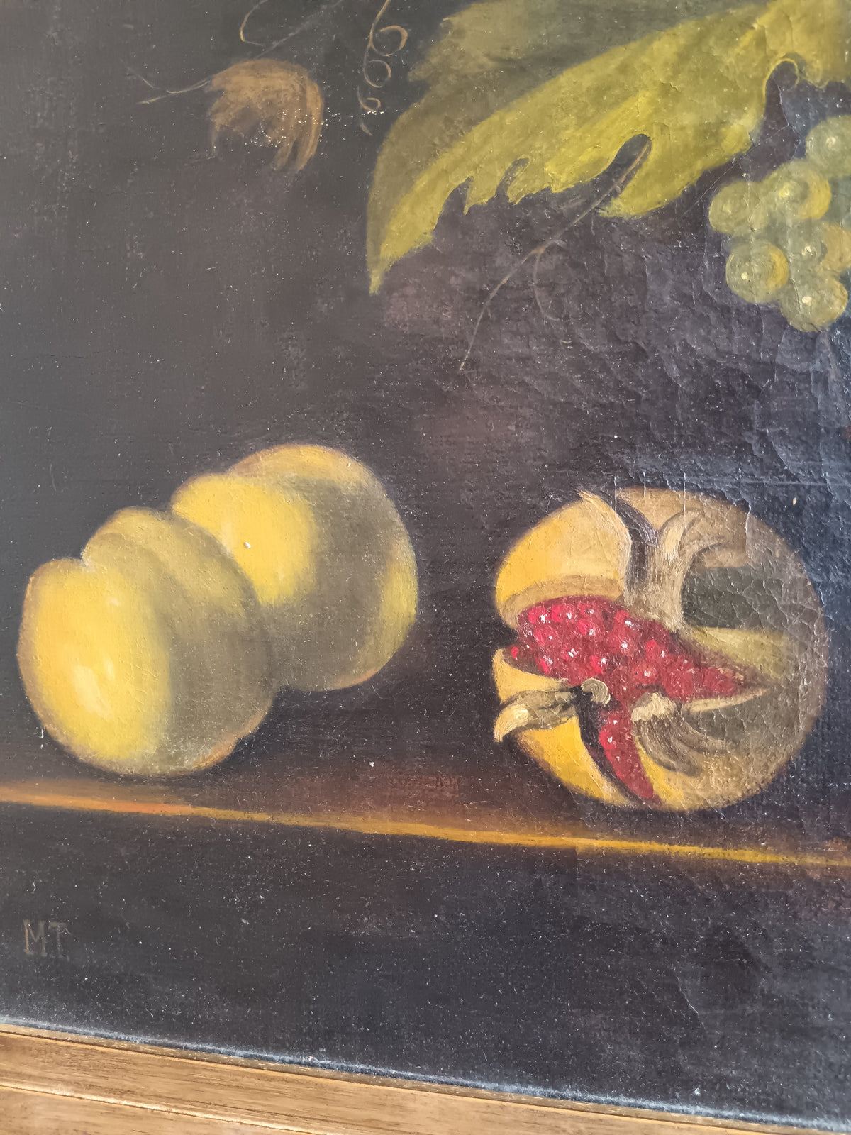 NATURA MORTA CON FRUTTA OLIO SU TELA MONOGRAMMATO MT VINTAGE QUADRO D'EPOCA