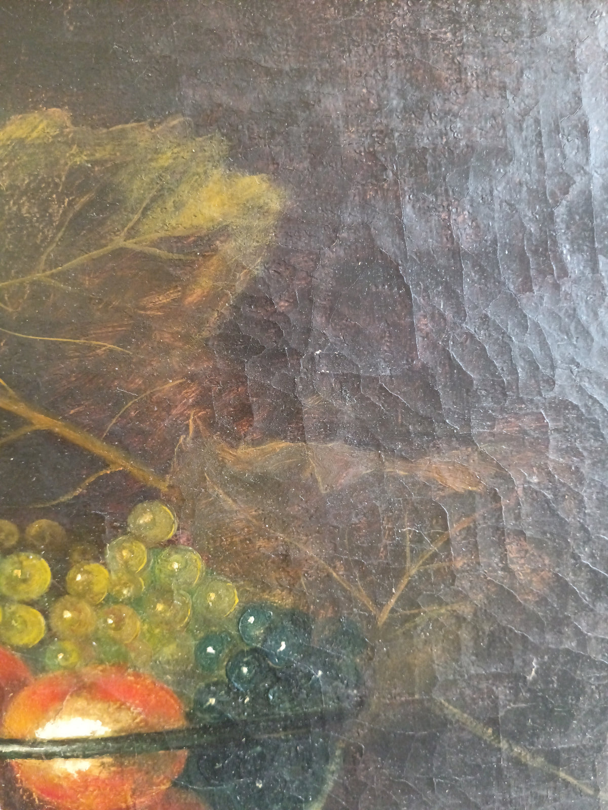 NATURA MORTA CON FRUTTA OLIO SU TELA MONOGRAMMATO MT VINTAGE QUADRO D'EPOCA