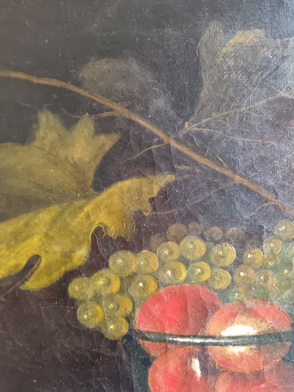 NATURA MORTA CON FRUTTA OLIO SU TELA MONOGRAMMATO MT VINTAGE QUADRO D'EPOCA