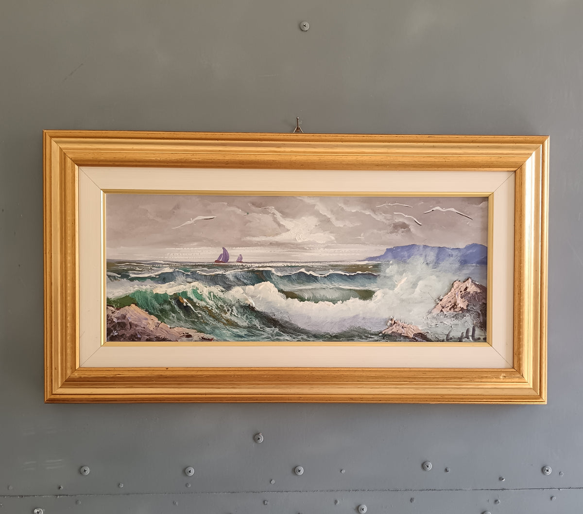 GIOVANNI MINOPOLI (Napoli 1953) – MARINA IN TEMPESTA  OLIO SU LEGNO