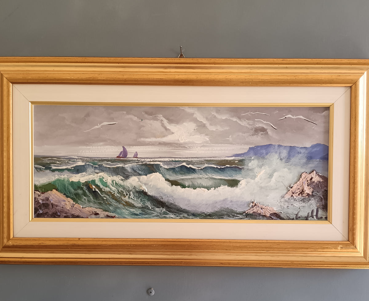 GIOVANNI MINOPOLI (Napoli 1953) – MARINA IN TEMPESTA  OLIO SU LEGNO