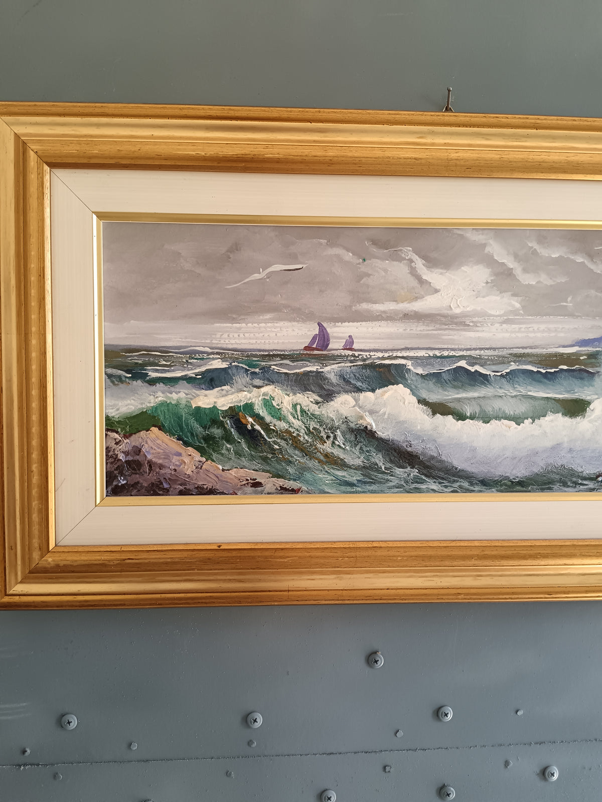 GIOVANNI MINOPOLI (Napoli 1953) – MARINA IN TEMPESTA  OLIO SU LEGNO