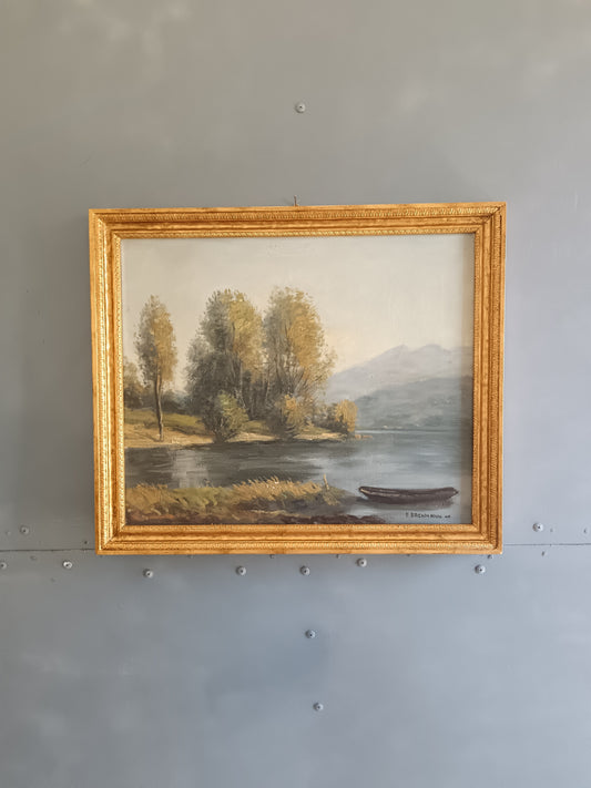 EDWIN JAKOB BACHMANN 1873-1957 – PAESAGGIO LACUSTRE 1947 – OLIO SU TELA
