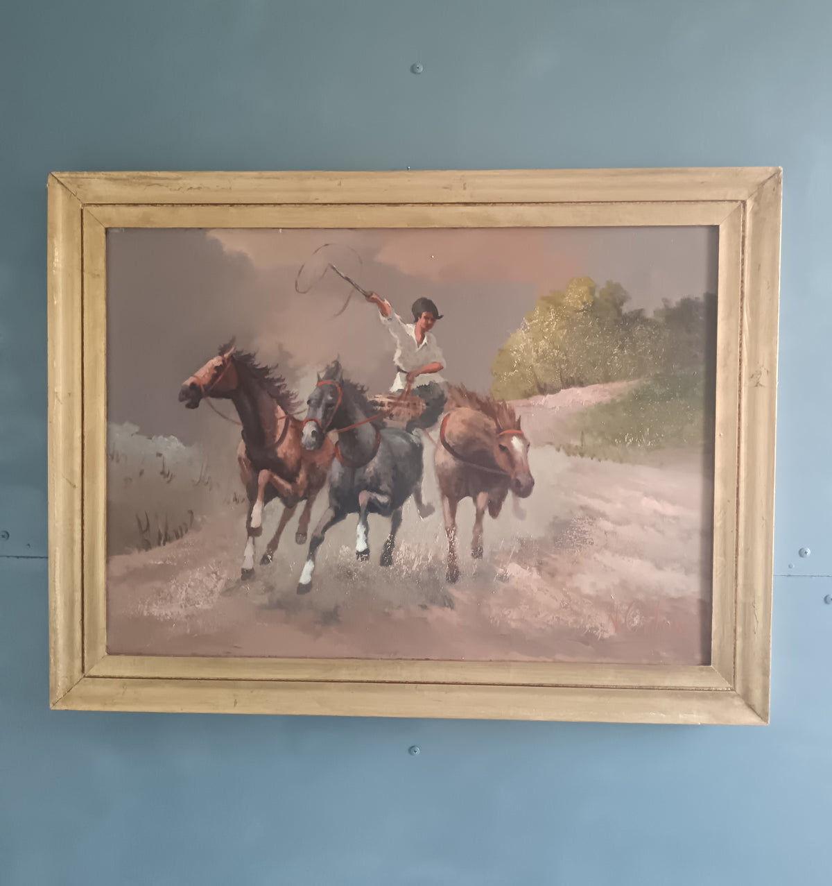Victor Orlow 1911 – Cavalli al Galoppo con Cavaliere – Olio su Tela 70x50 – Firmato