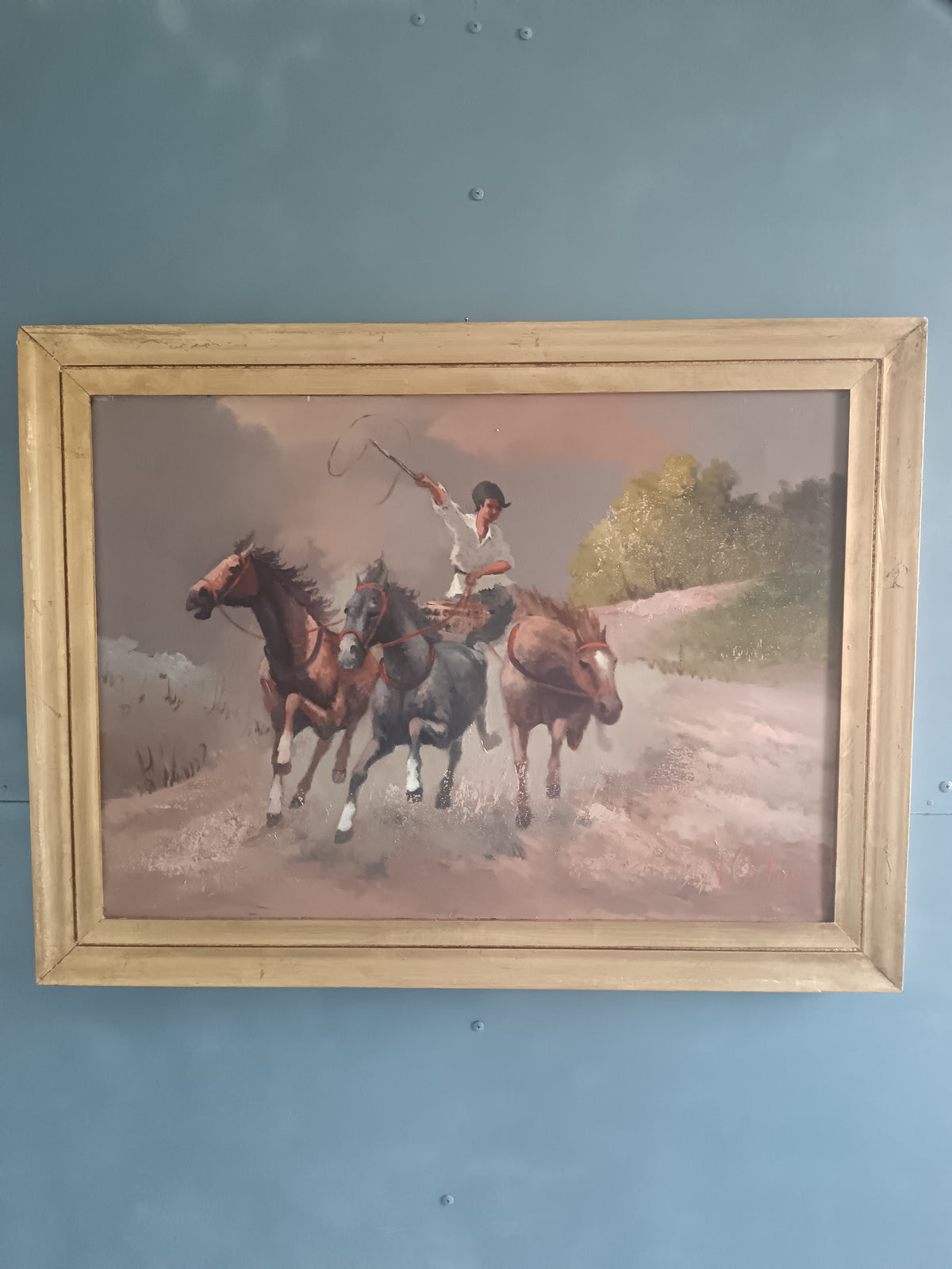Victor Orlow 1911 – Cavalli al Galoppo con Cavaliere – Olio su Tela 70x50 – Firmato