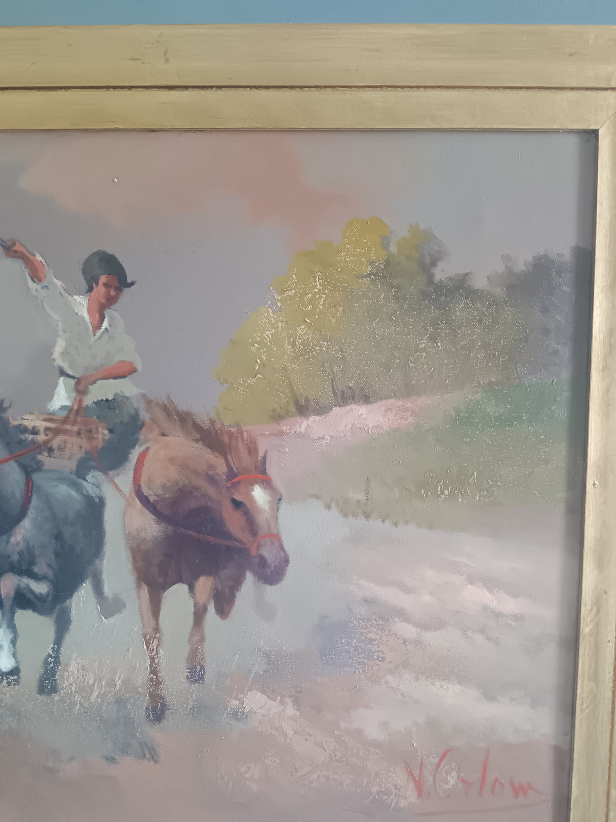Victor Orlow 1911 – Cavalli al Galoppo con Cavaliere – Olio su Tela 70x50 – Firmato