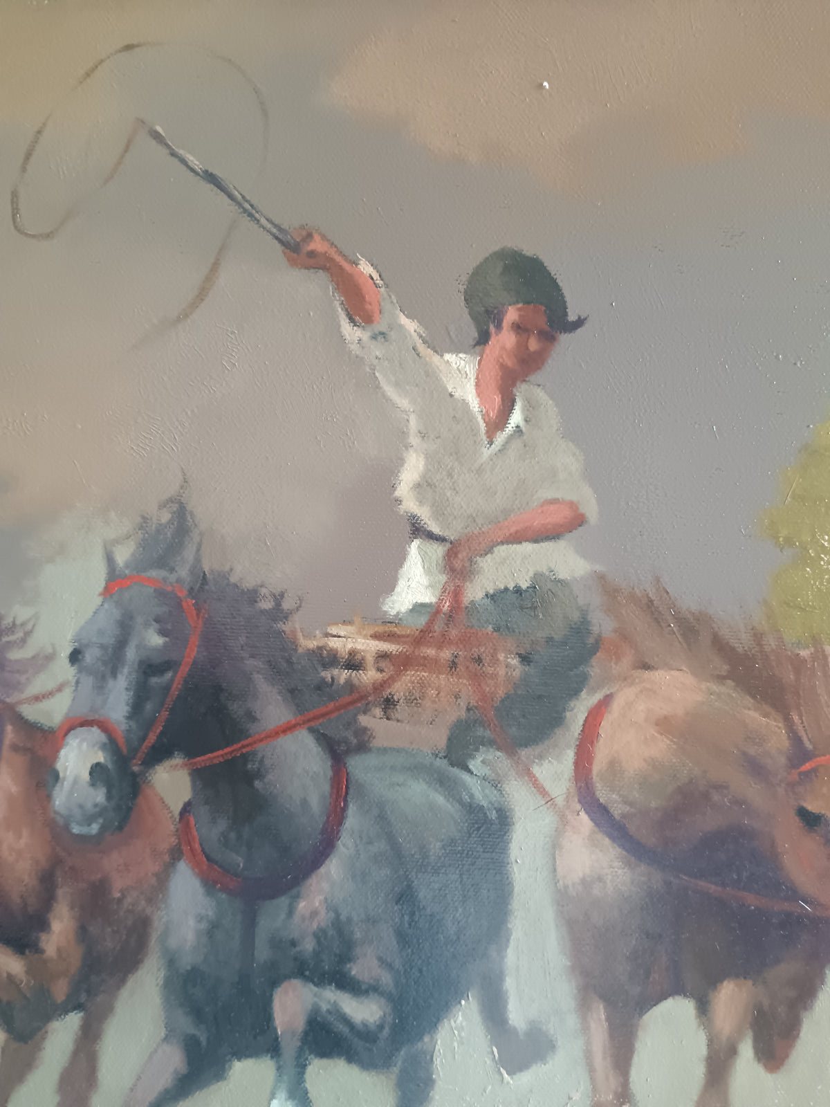 Victor Orlow 1911 – Cavalli al Galoppo con Cavaliere – Olio su Tela 70x50 – Firmato